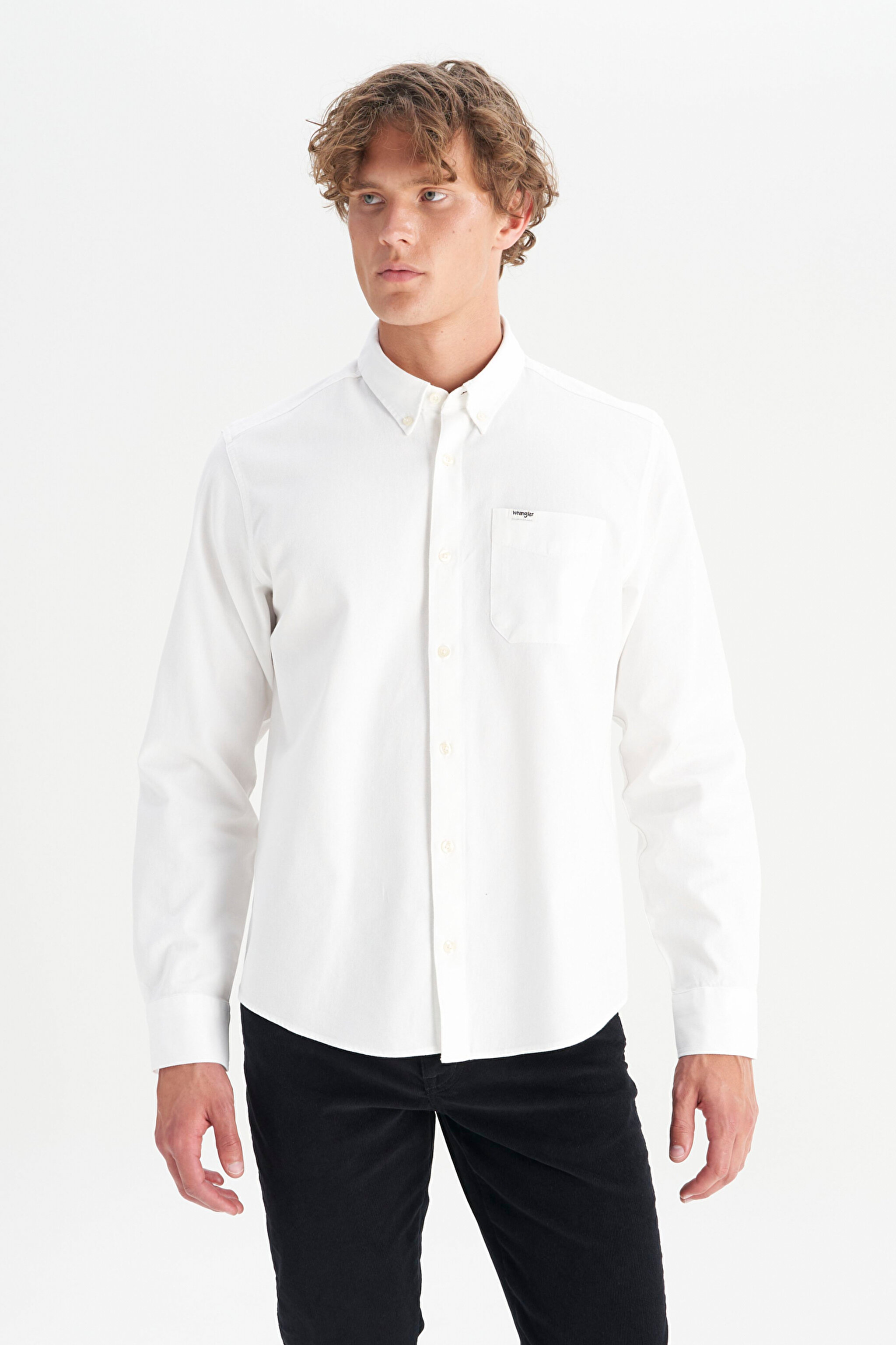 %100 Pamuk Regular Fit Normal Kesim Cep Detaylı Beyaz Gömlek - White-MW241464100 (görsel 3)