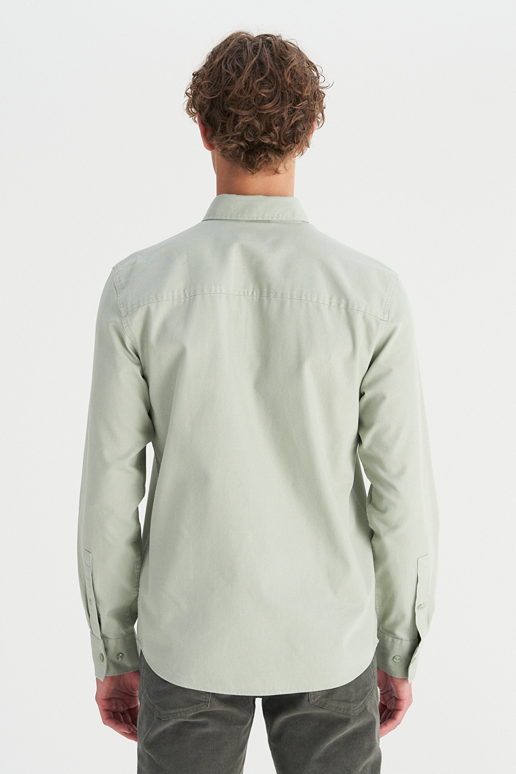 %100 Pamuk Regular Fit Normal Kesim Cep Detaylı Mint Yeşili Gömlek - Mint Green-MW241464303 (görsel 5)