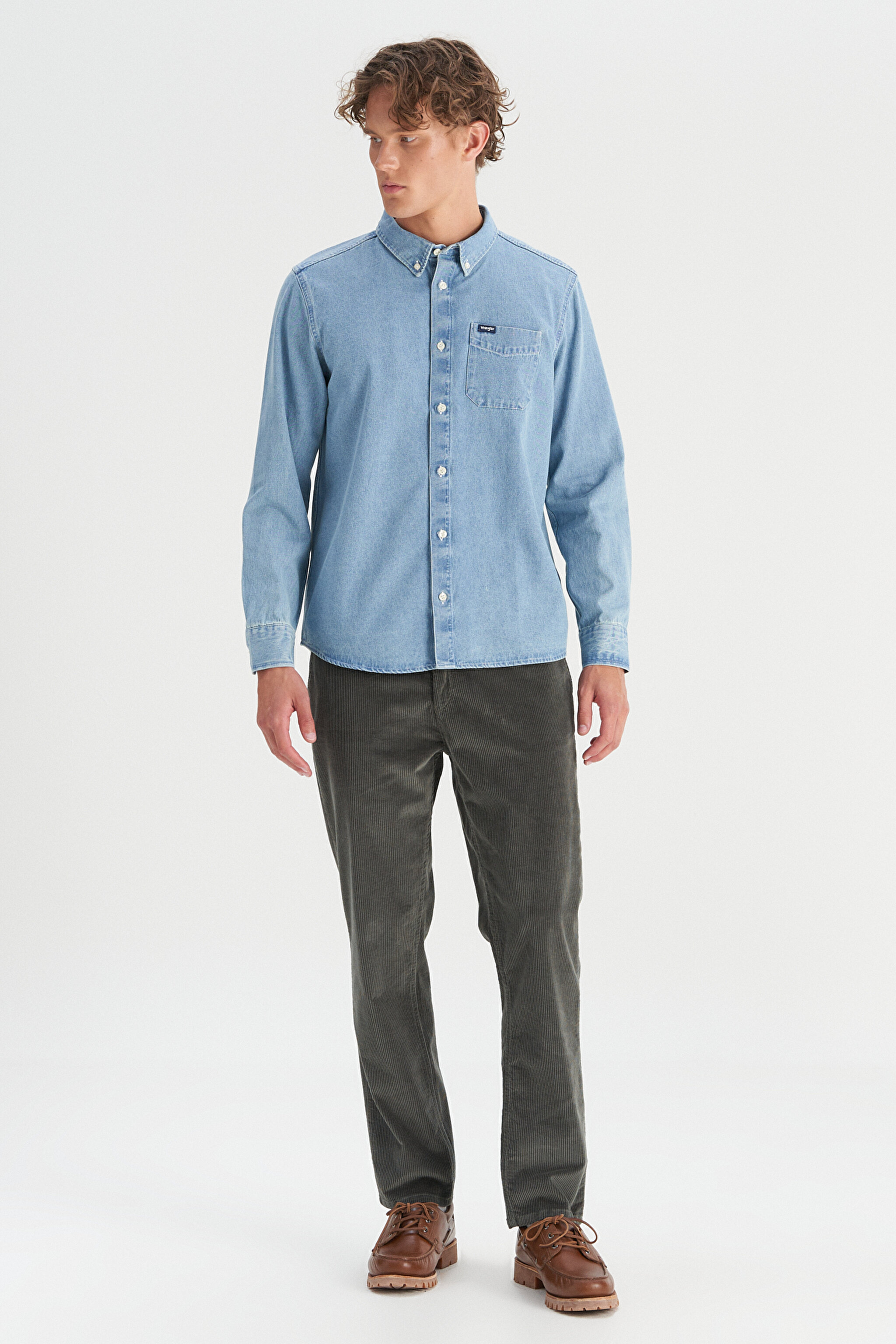 %100 Pamuk Regular Fit Tek Cepli Klasik Yaka Gömlek - MidBlue-MW241464XT (görsel 2)