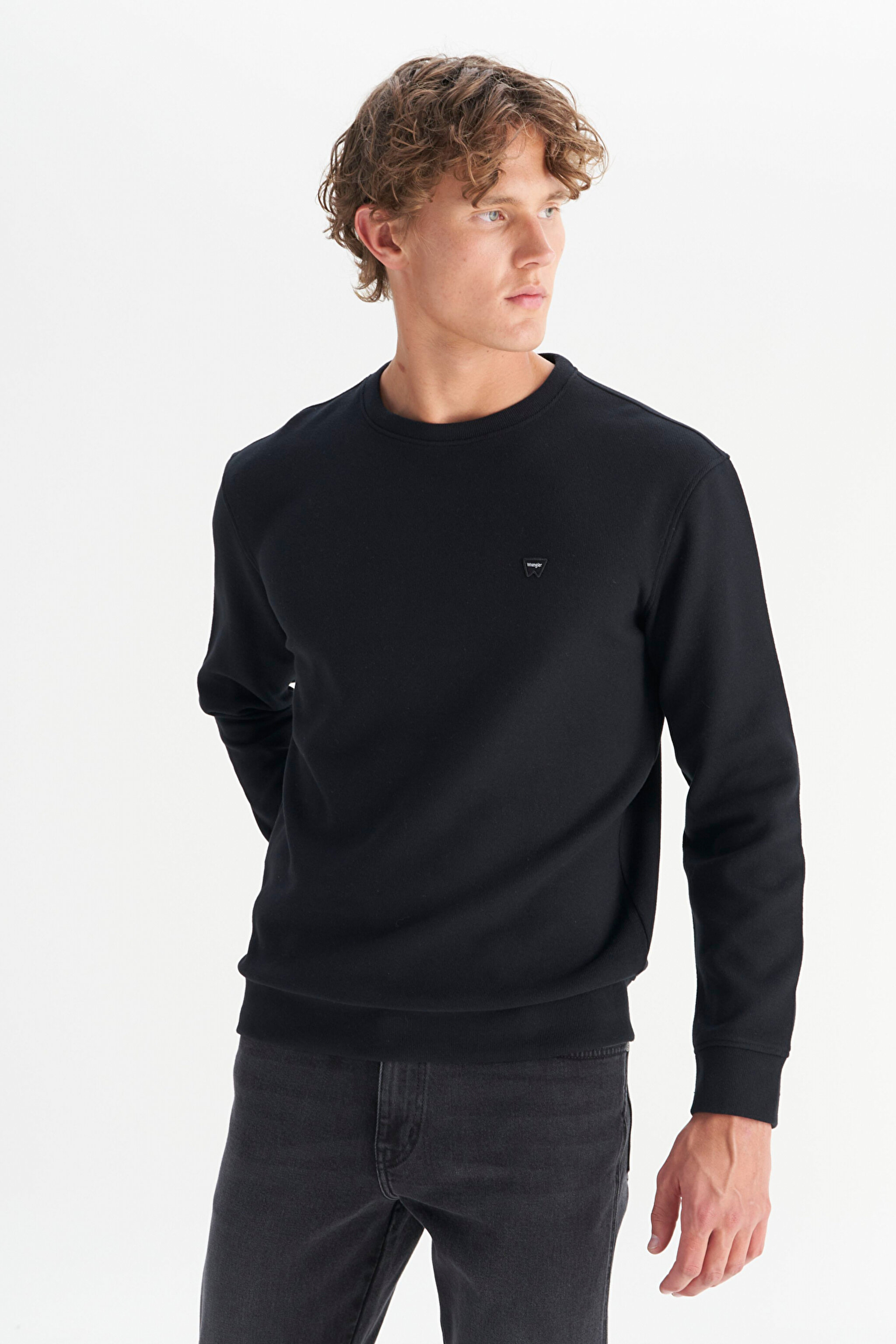 Pamuklu Regular Fit Normal Kesim Bisiklet Yaka Selanik Örgü Sweatshirt