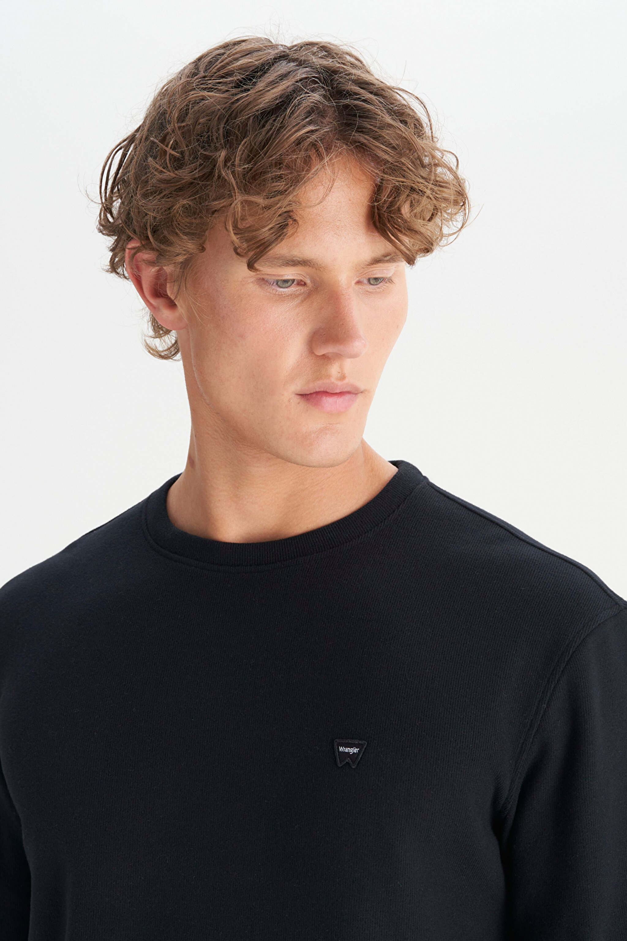 Pamuklu Regular Fit Normal Kesim Bisiklet Yaka Selanik Örgü Sweatshirt - Black-MW242262001 (görsel 4)