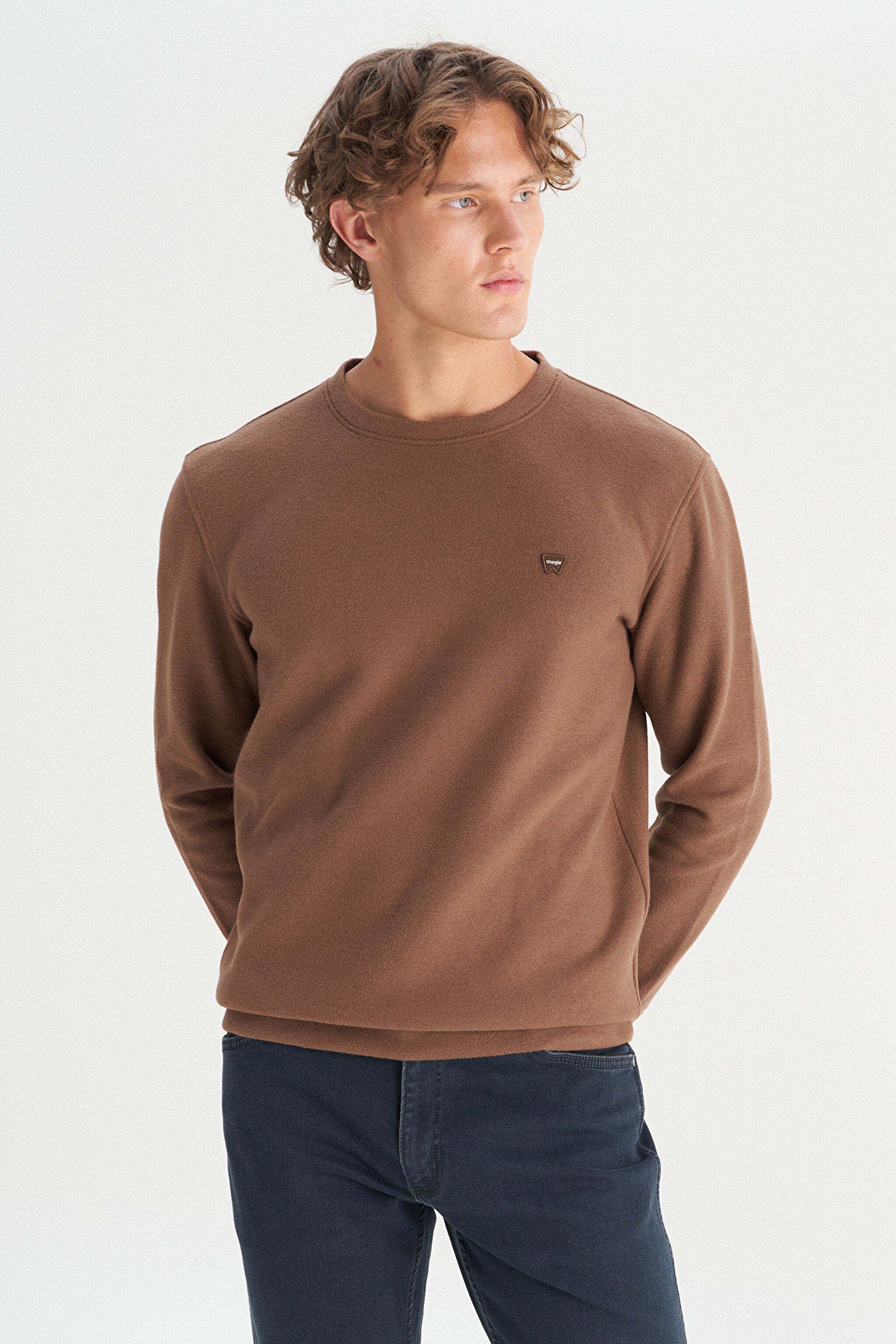 Pamuklu Regular Fit Normal Kesim Bisiklet Yaka Selanik Örgü Sweatshirt - Brown-MW242262220 (görsel 3)