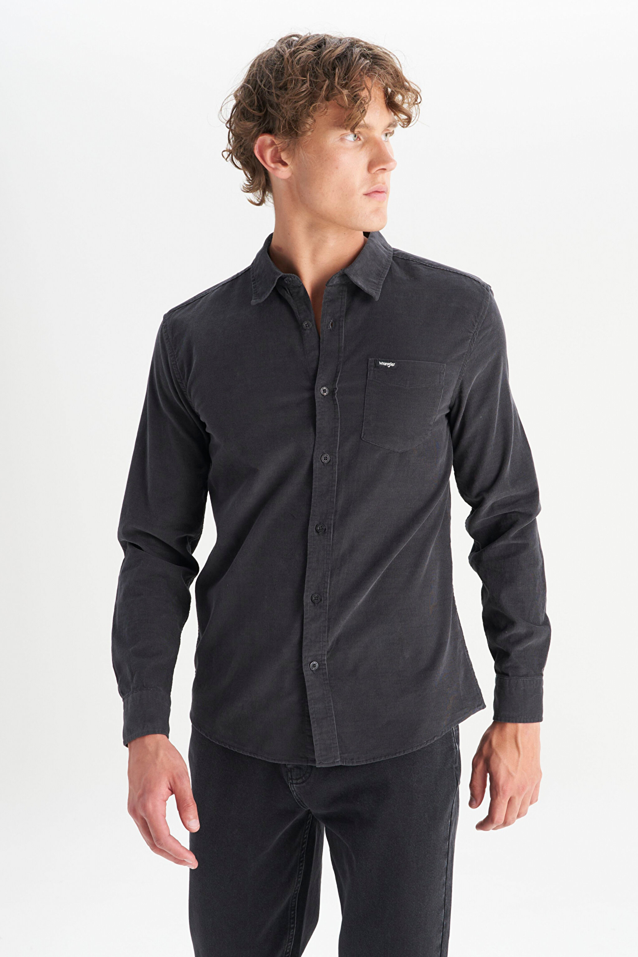 %100 Pamuk Regular Fit Normal Kesim Klasik Yaka Cepli Kadife Gömlek