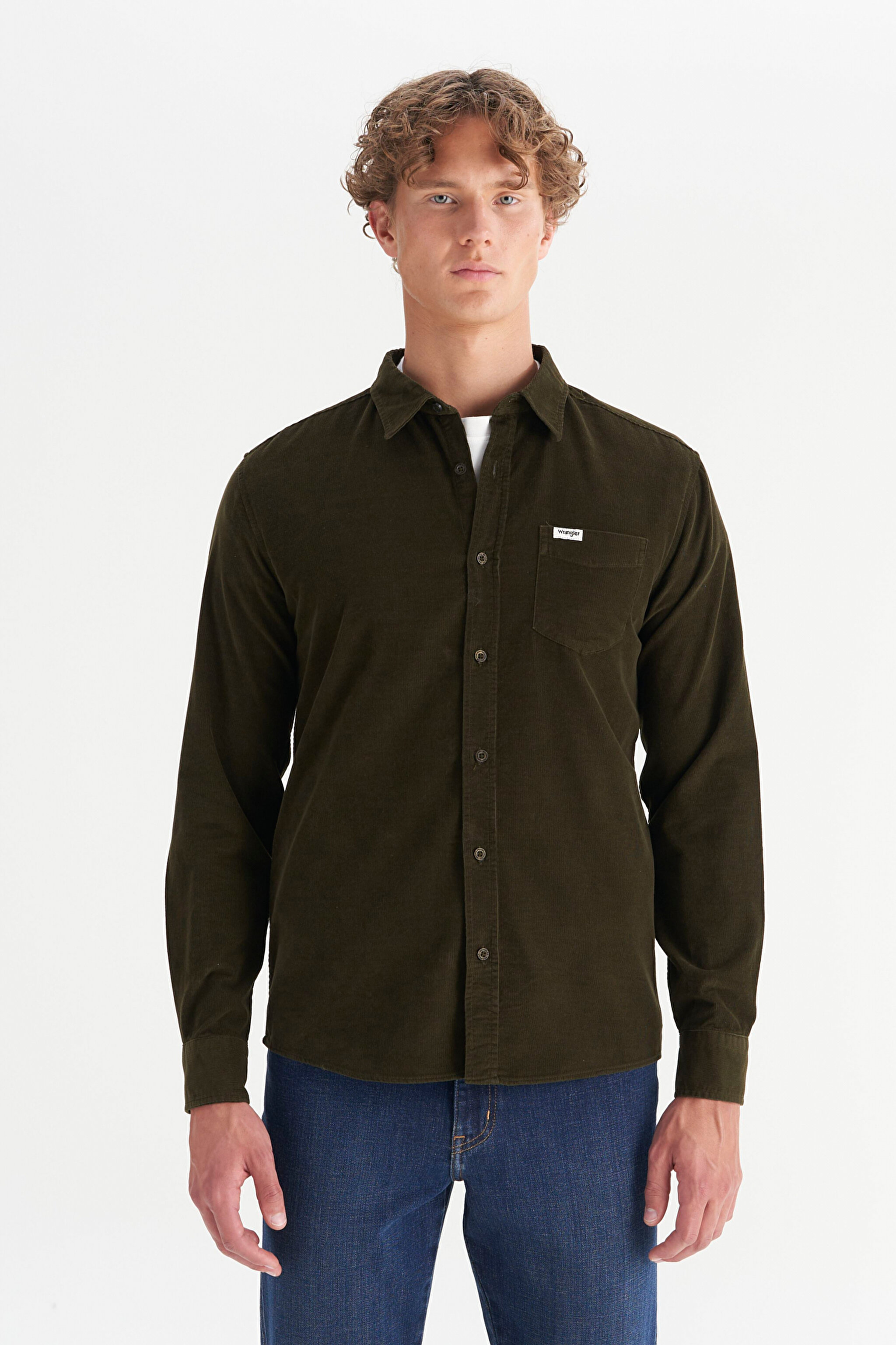 %100 Pamuk Regular Fit Normal Kesim Klasik Yaka Cepli Kadife Gömlek