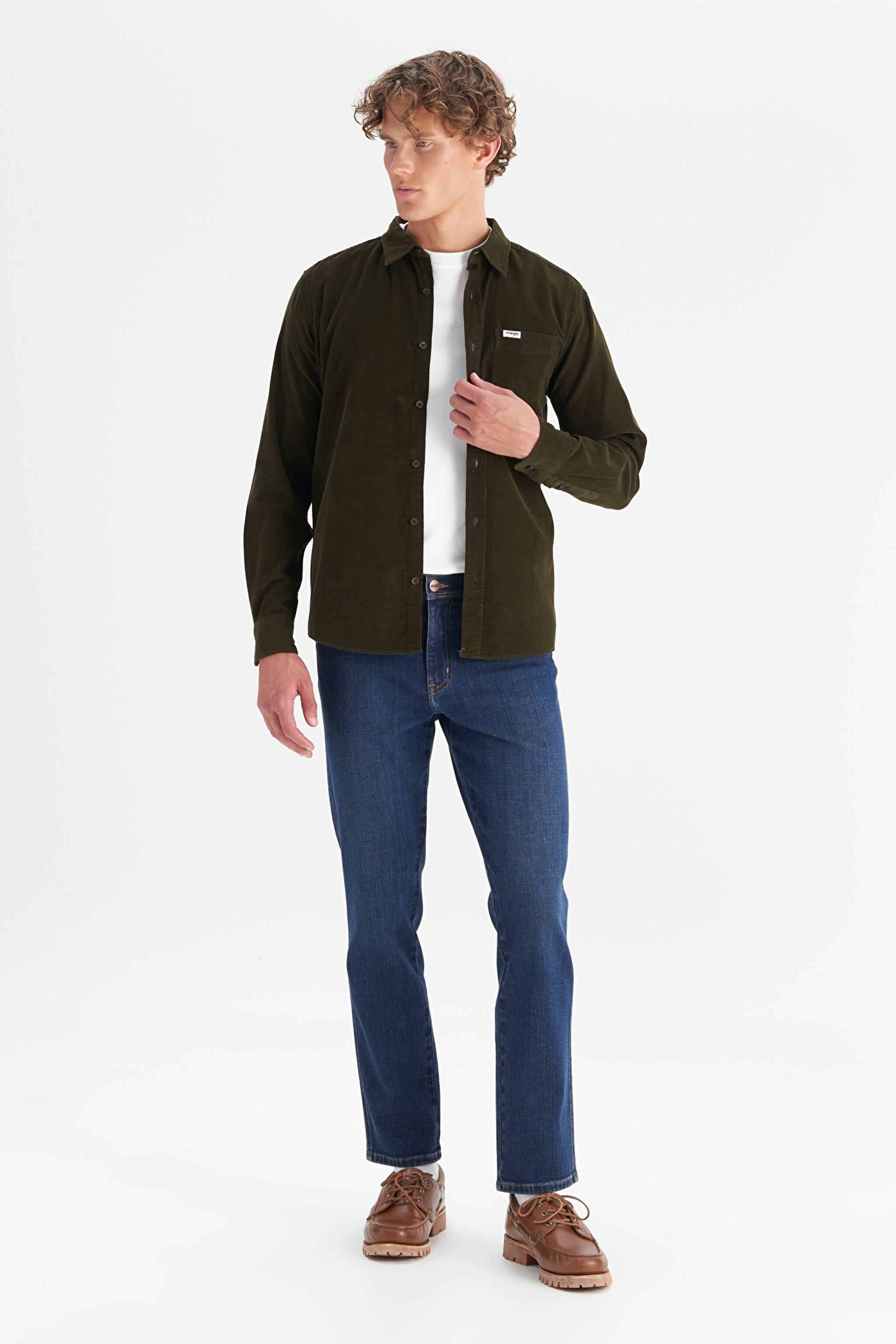 %100 Pamuk Regular Fit Normal Kesim Klasik Yaka Cepli Kadife Gömlek - Ivy Green-MW5A14AXIX (görsel 2)
