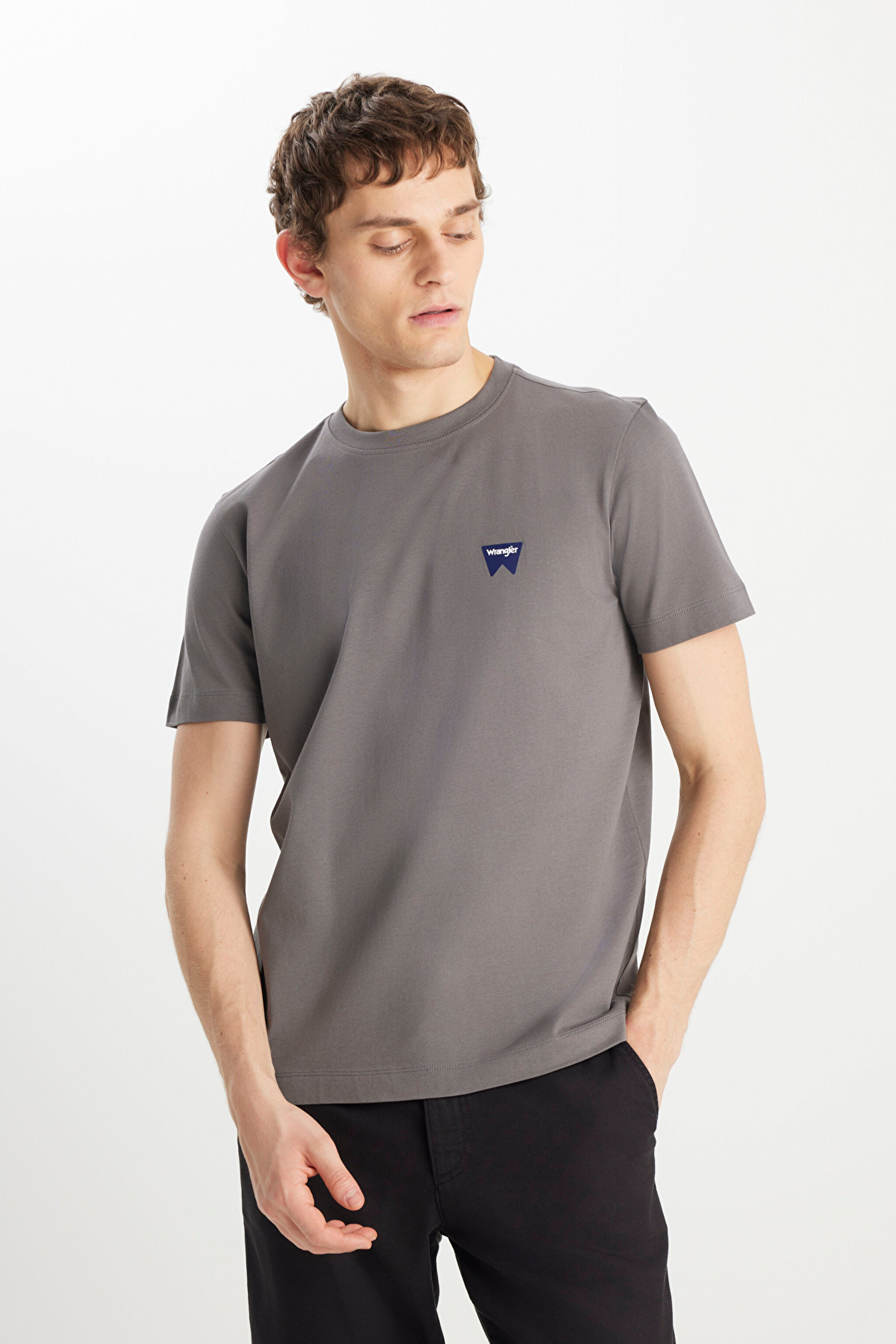 %100 Pamuk Regular Fit Normal Kesim Minimal Logo Antrasit Tişört - Anthracite-MW70MD3003 (görsel 2)