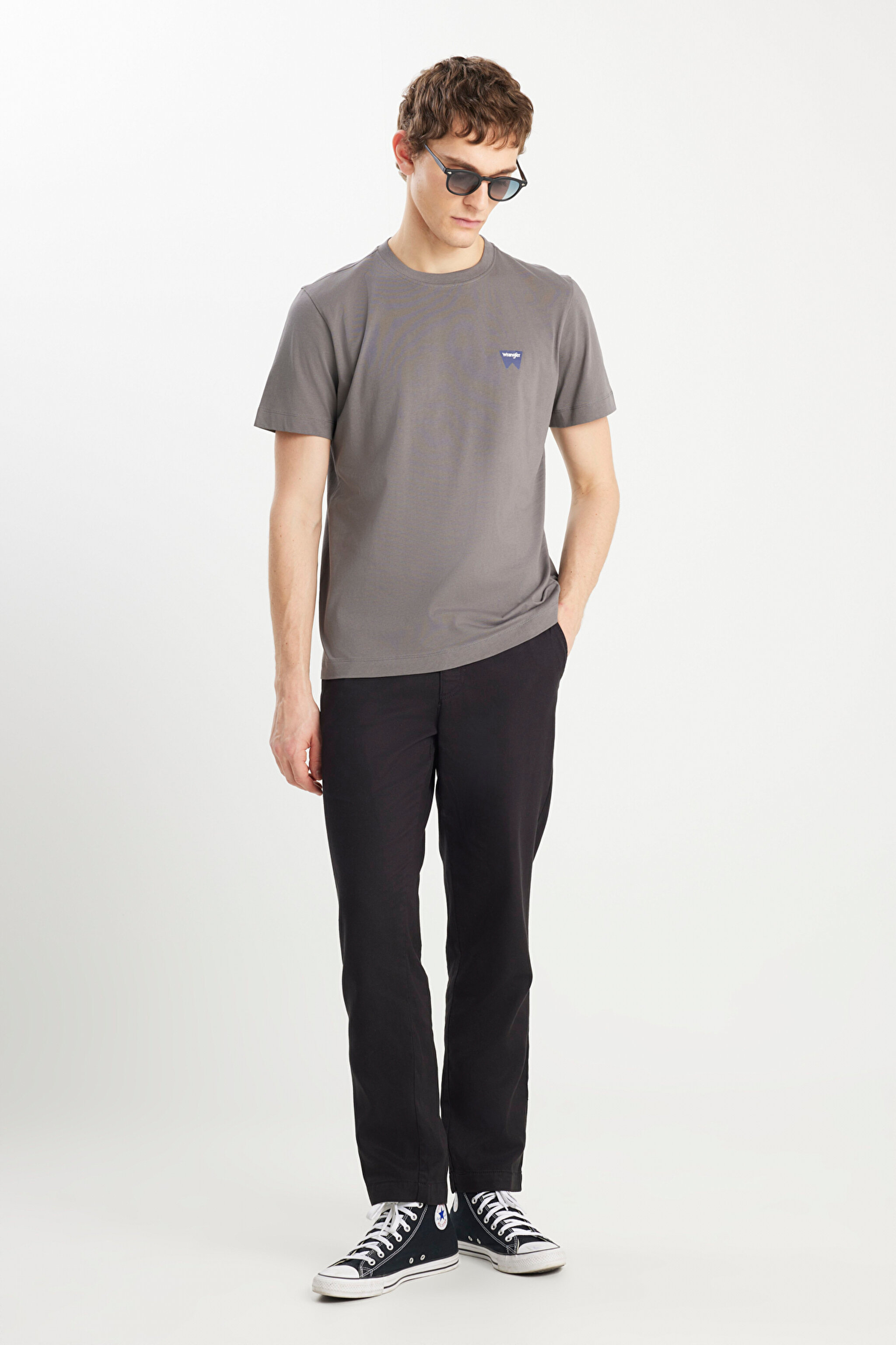 %100 Pamuk Regular Fit Normal Kesim Minimal Logo Antrasit Tişört - Anthracite-MW70MD3003 (görsel 3)