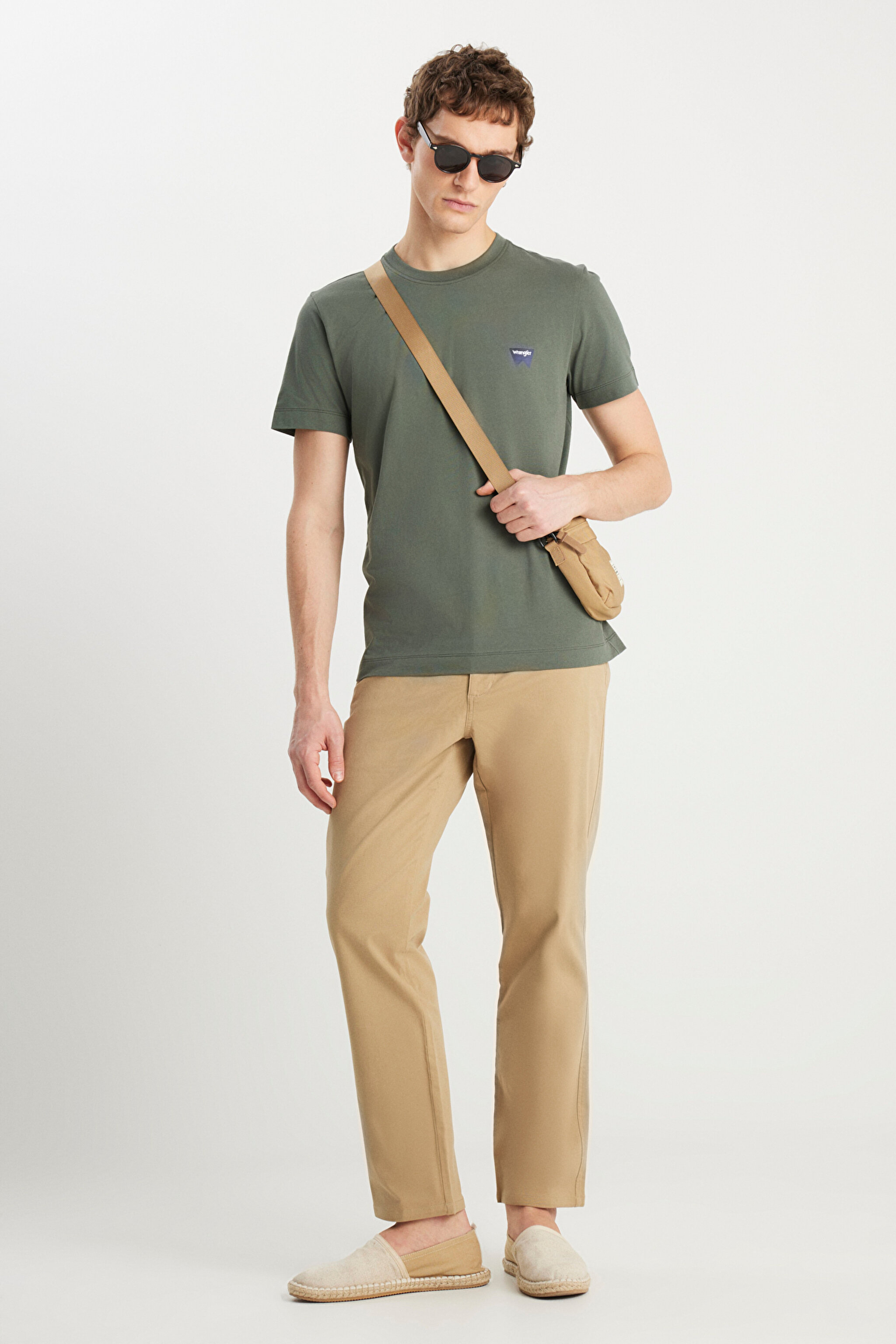 %100 Pamuk Regular Fit Normal Kesim Bisiklet Yaka Minimal Logo Zeytin Yeşili Tişört - Olive-MW70MD3308 (görsel 3)