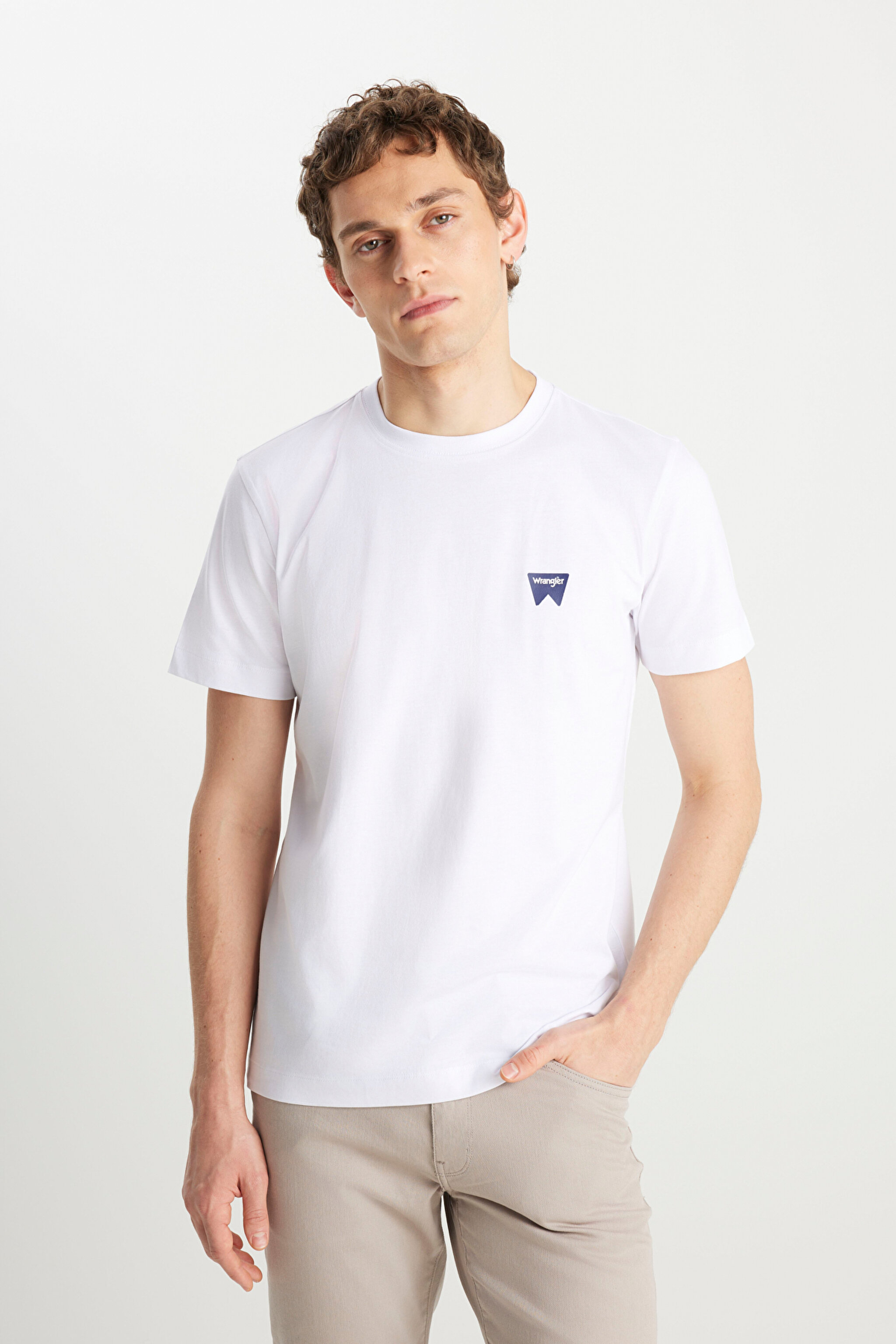 %100 Pamuk Regular Fit Normal Kesim Bisiklet Yaka Minimal Logo Beyaz Tişört - White-MW70MD3312 (görsel 2)