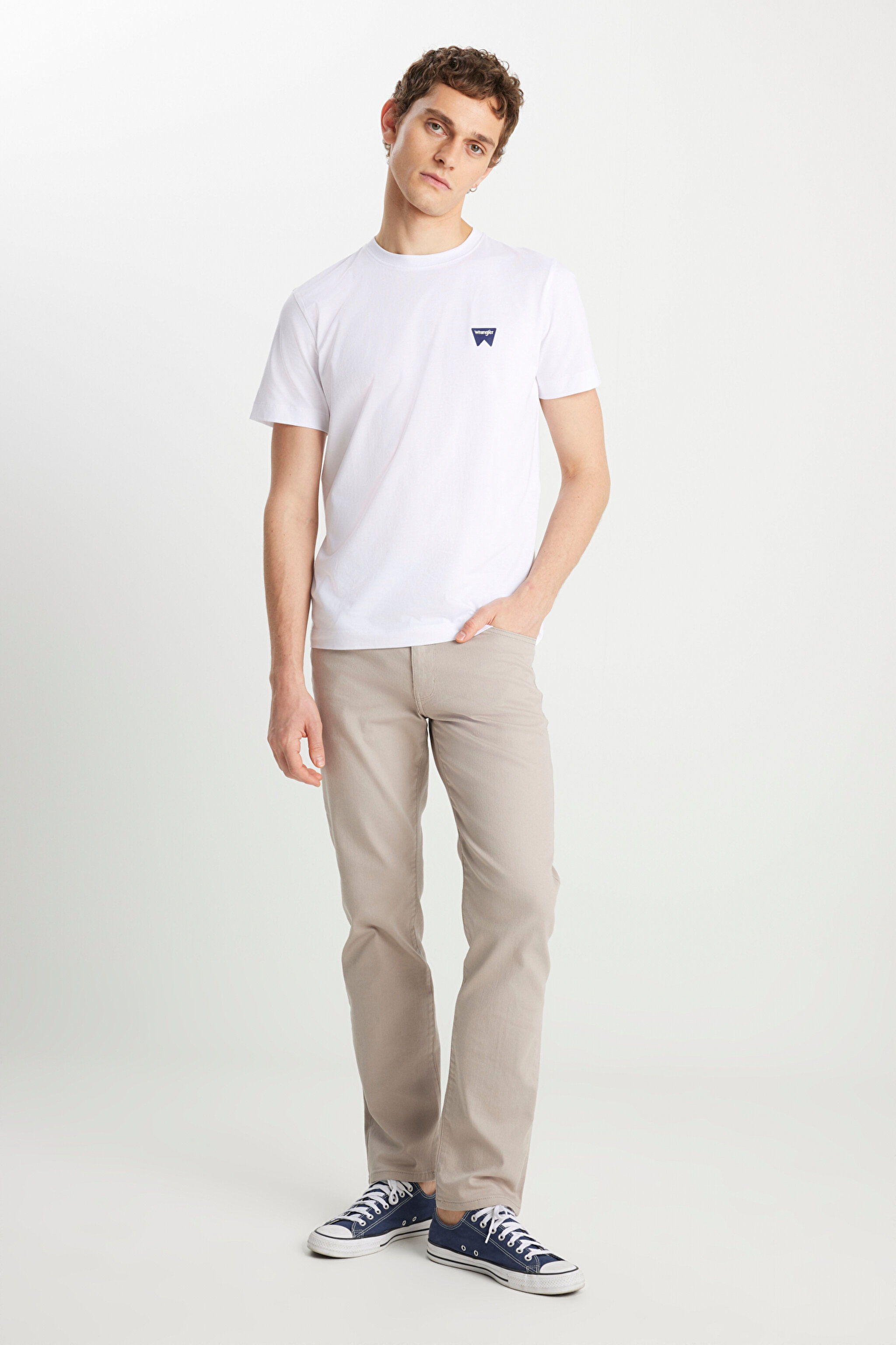 %100 Pamuk Regular Fit Normal Kesim Bisiklet Yaka Minimal Logo Beyaz Tişört - White-MW70MD3312 (görsel 3)