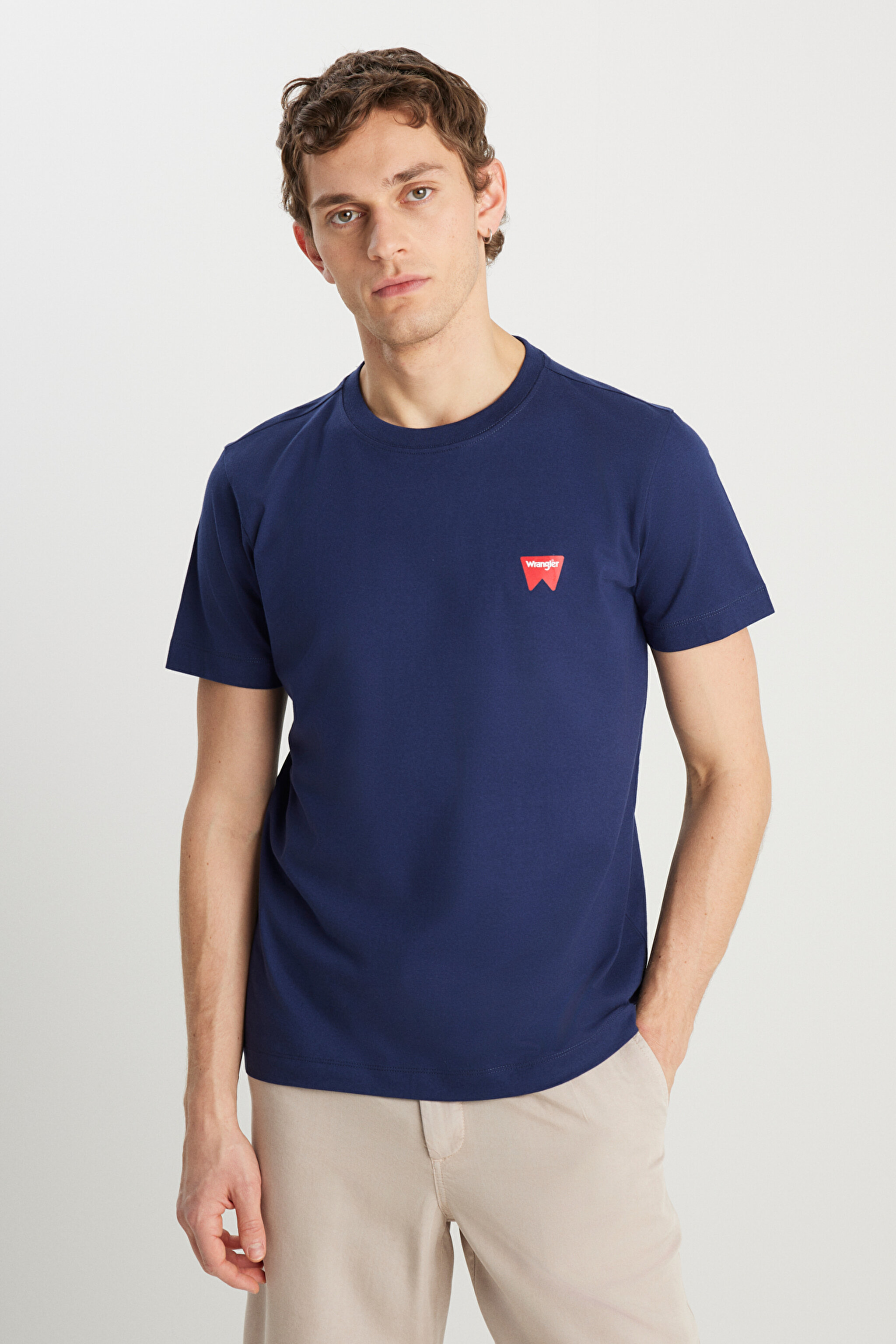 %100 Pamuk Regular Fit Normal Kesim Bisiklet Yaka Minimal Logo Lacivert Tişört - Navy-MW70MD3335