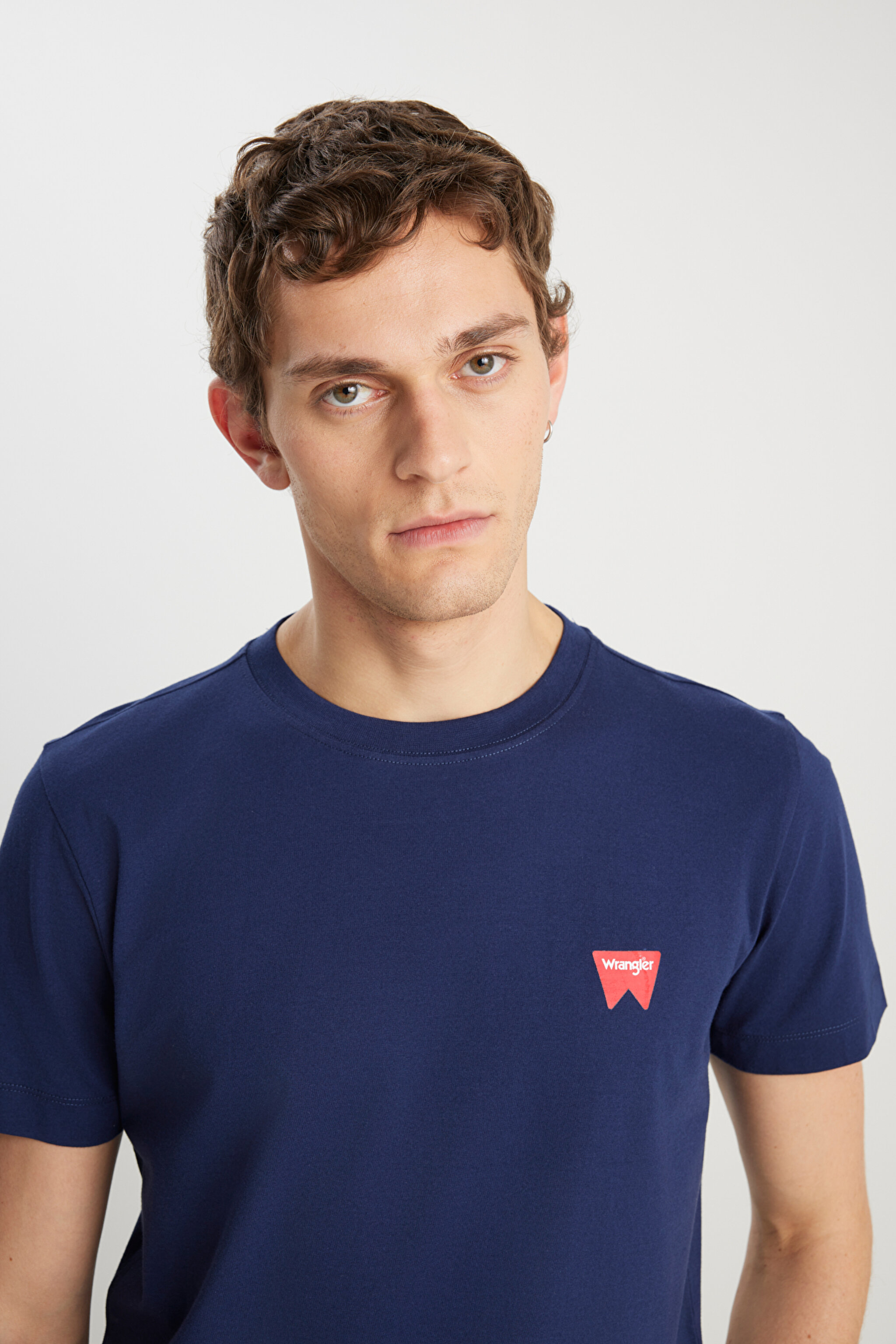 %100 Pamuk Regular Fit Normal Kesim Bisiklet Yaka Minimal Logo Lacivert Tişört - Navy-MW70MD3335 (görsel 4)