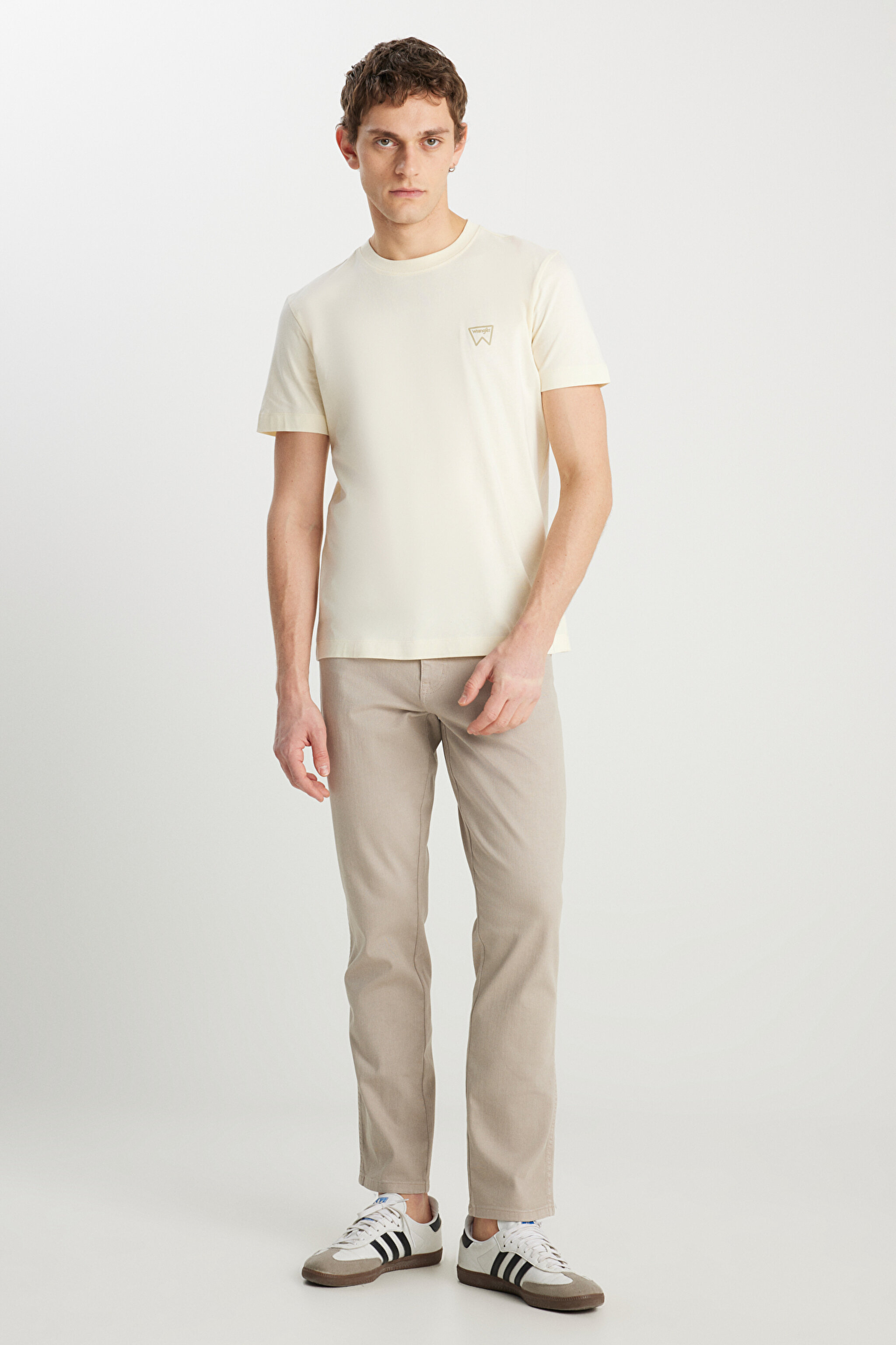 %100 Pamuk Regular Fit Normal Kesim Bisiklet Yaka Minimal Logo Bej Tişört - Papyrus-MW70MD3XME (görsel 3)
