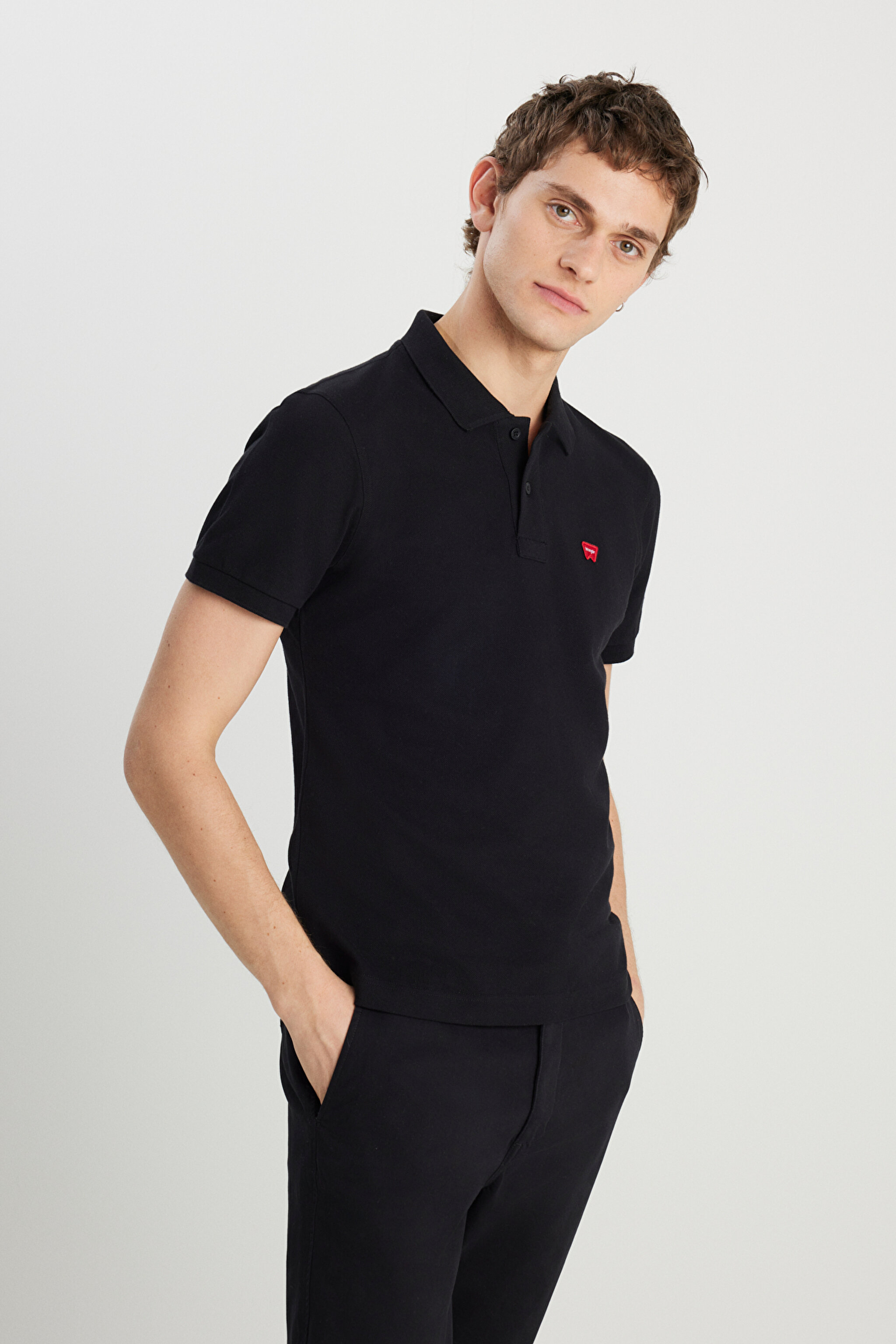 %100 Pamuk Regular Fit Normal Kesim Siyah Polo Yaka Tişört