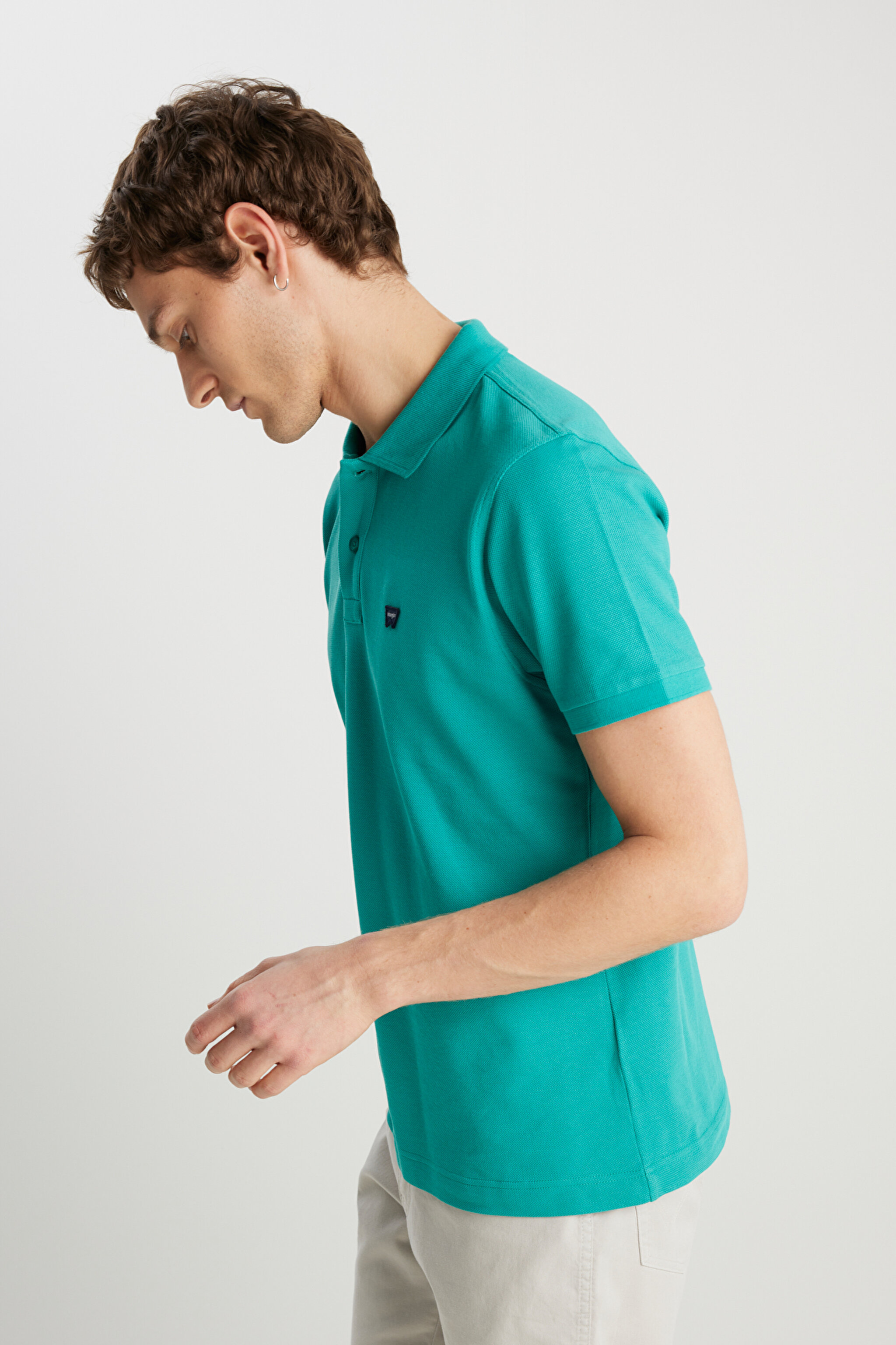 %100 Pamuk Regular Fit Normal Kesim Petrol Mavisi Polo Yaka Tişört - Porcelain Green-MW7D5K4XX2T208 (görsel 2)