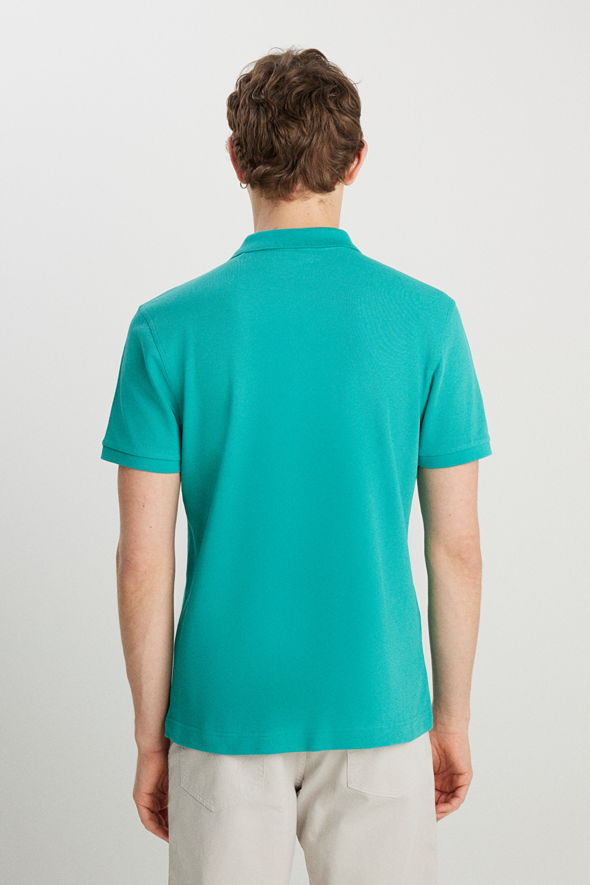 %100 Pamuk Regular Fit Normal Kesim Petrol Mavisi Polo Yaka Tişört - Porcelain Green-MW7D5K4XX2T208 (görsel 5)