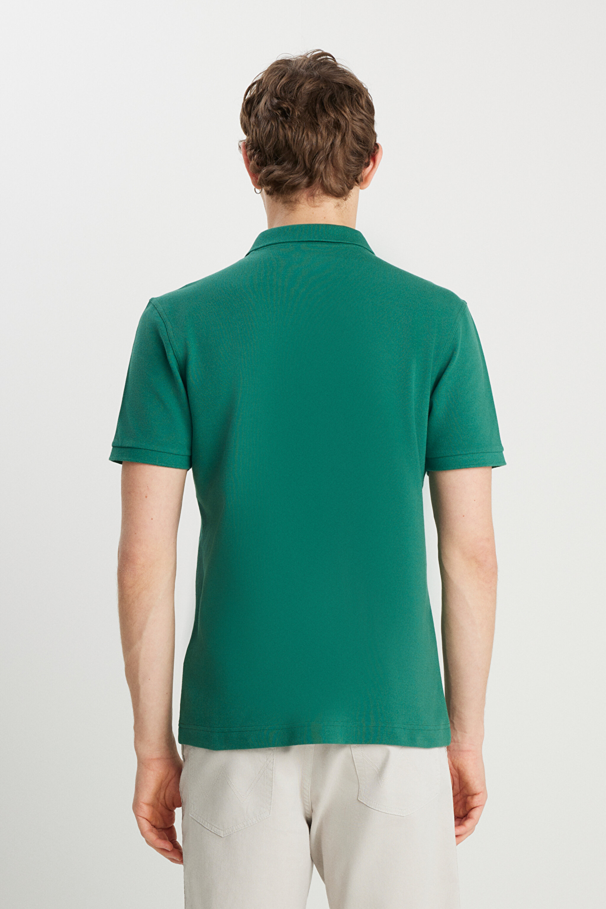 %100 Pamuk Regular Fit Normal Kesim Yeşil Polo Yaka Tişört - Green-MW7D5K4XX2T300 (görsel 5)