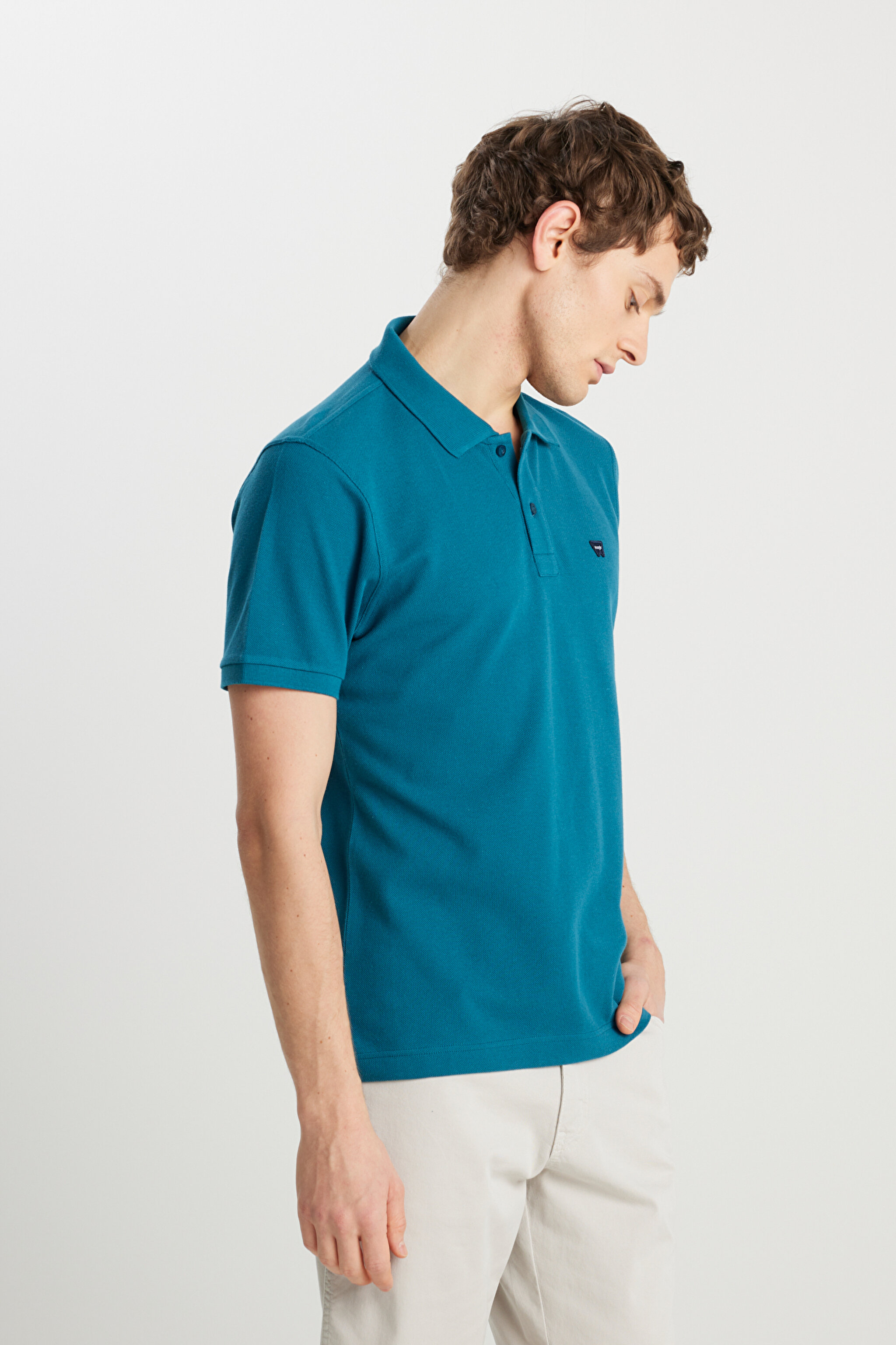 %100 Pamuk Regular Fit Normal Kesim Petrol Rengi Polo Yaka Tişört