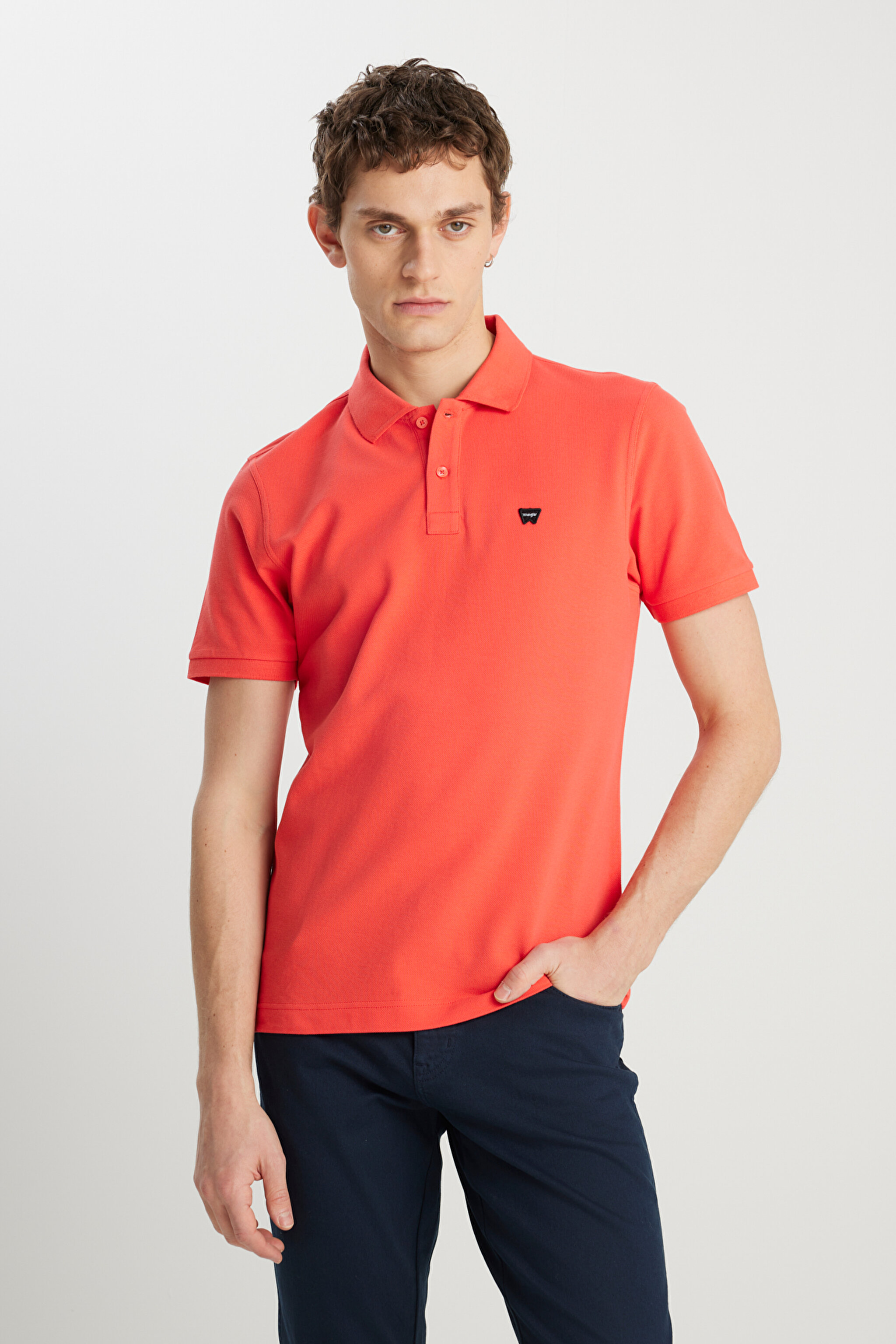 %100 Pamuk Regular Fit Normal Kesim Mercan Rengi Polo Yaka Tişört