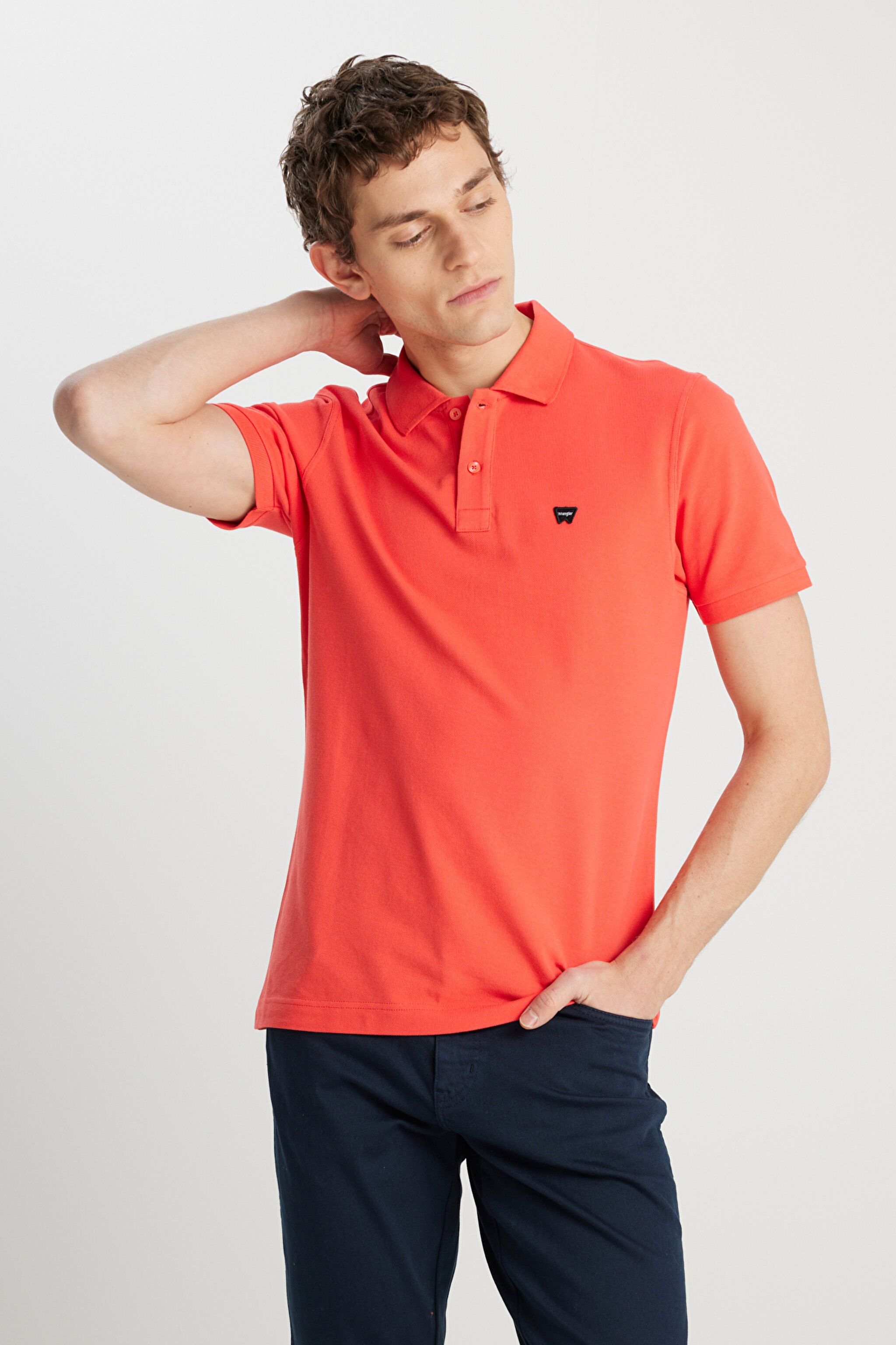 %100 Pamuk Regular Fit Normal Kesim Mercan Rengi Polo Yaka Tişört - Coral-MW7D5K4XX2T512 (görsel 2)