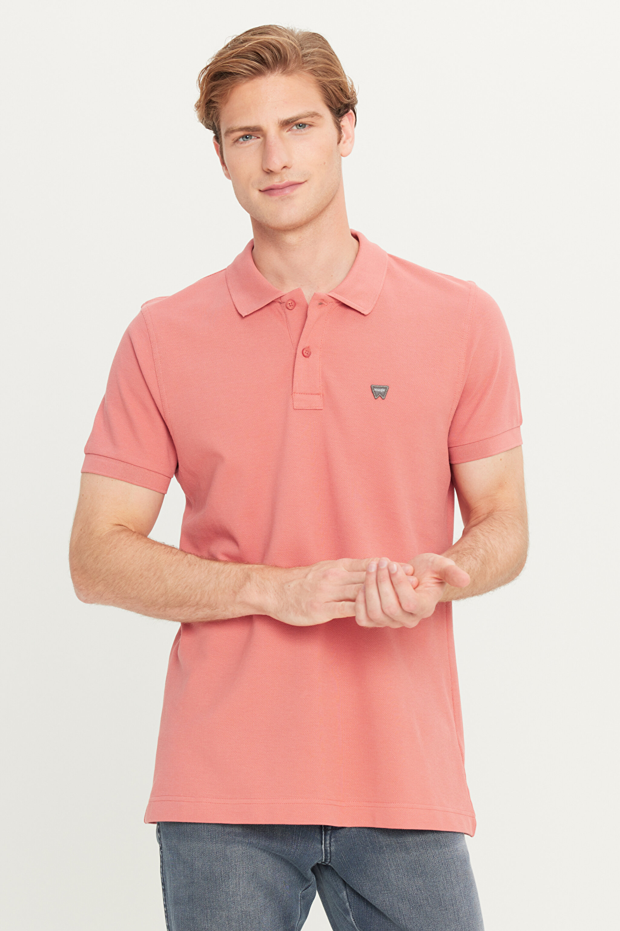 %100 Pamuk Regular Fit Normal Kesim Açık Pembe Polo Yaka Tişört