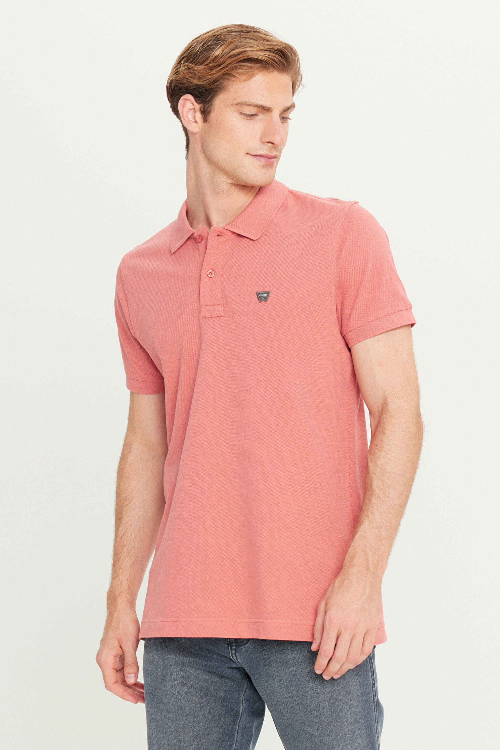 %100 Pamuk Regular Fit Normal Kesim Açık Pembe Polo Yaka Tişört - Dusty Rose-MW7D5K4XX2T532 (görsel 2)
