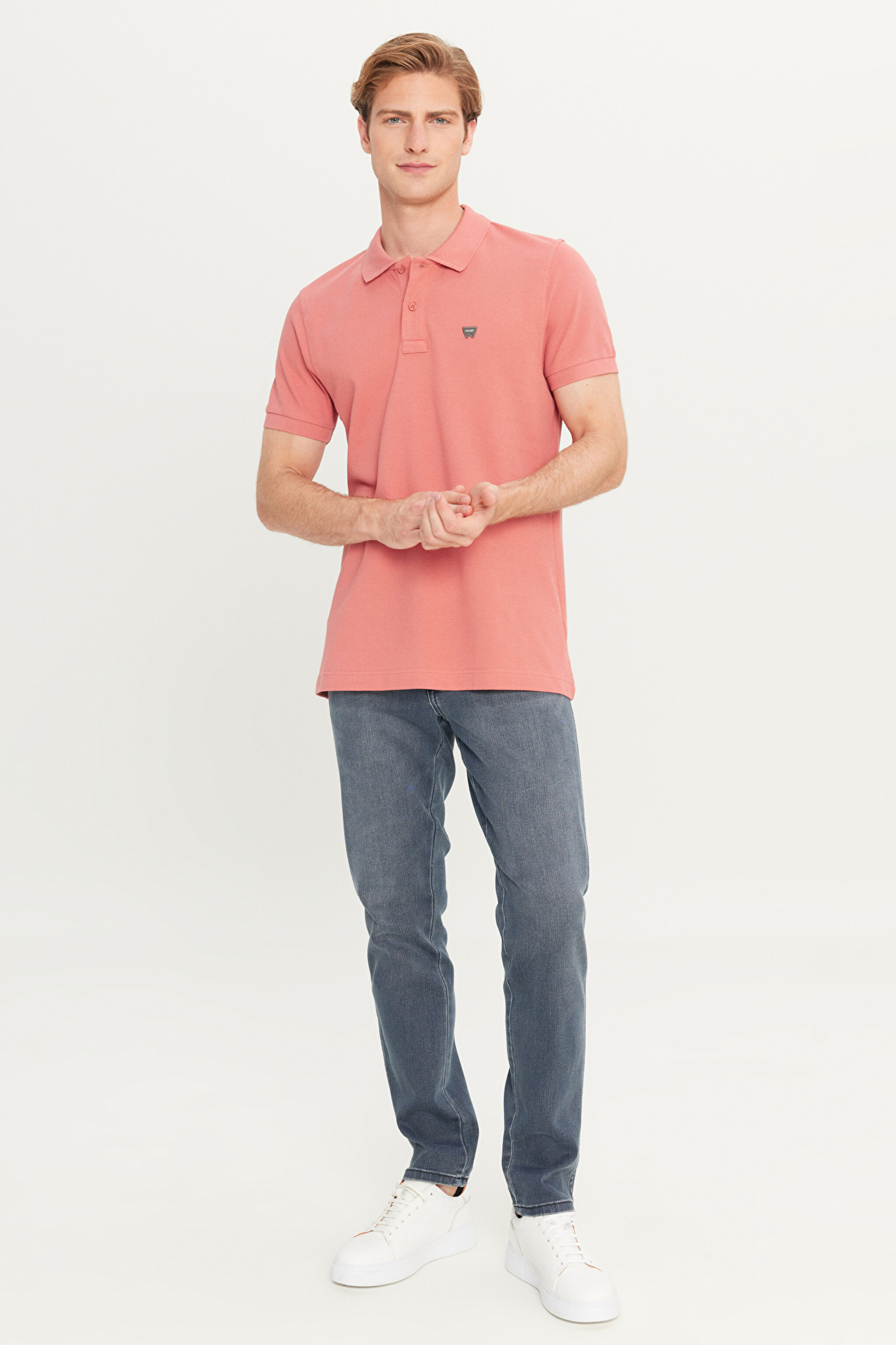%100 Pamuk Regular Fit Normal Kesim Açık Pembe Polo Yaka Tişört - Dusty Rose-MW7D5K4XX2T532 (görsel 3)