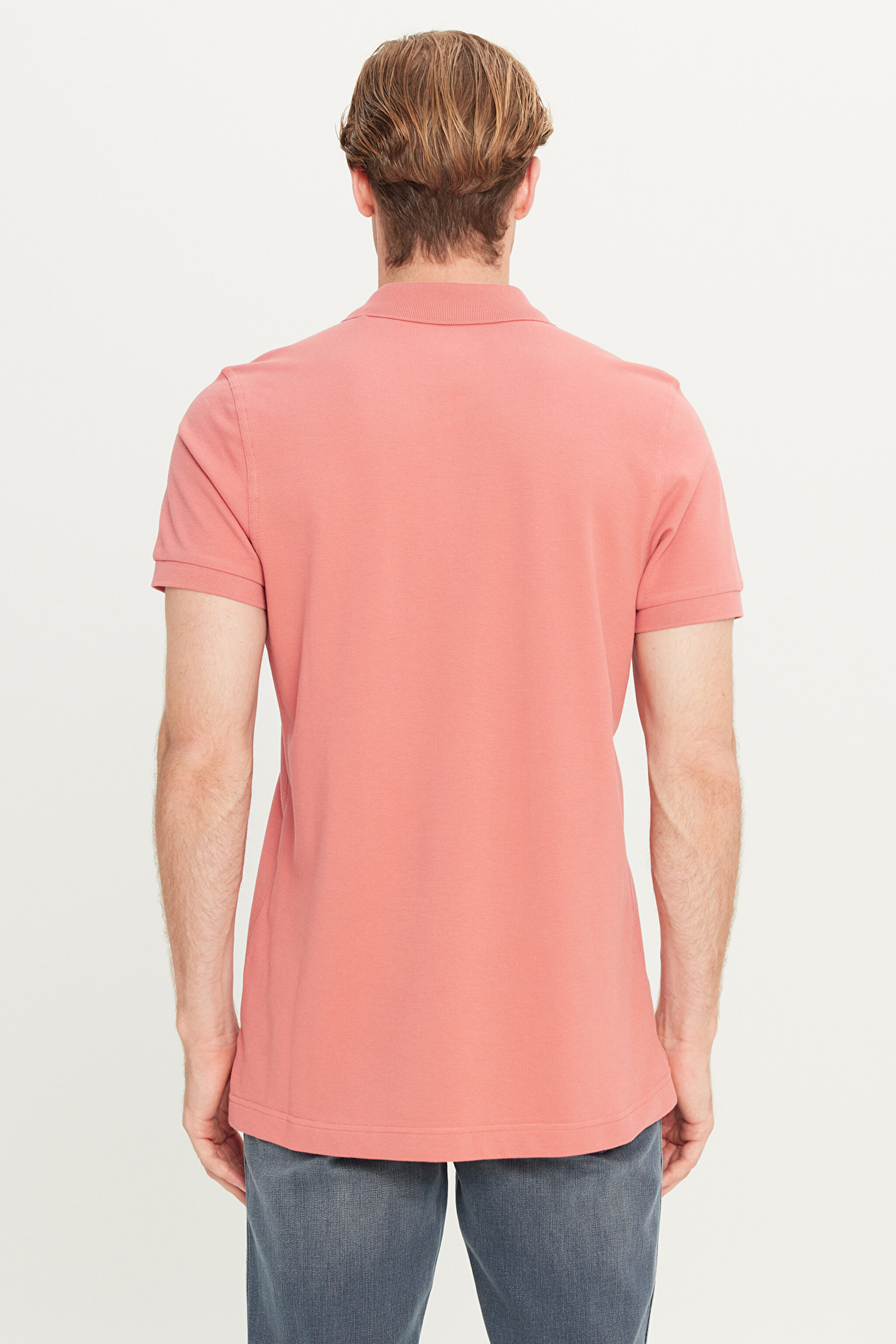 %100 Pamuk Regular Fit Normal Kesim Açık Pembe Polo Yaka Tişört - Dusty Rose-MW7D5K4XX2T532 (görsel 5)