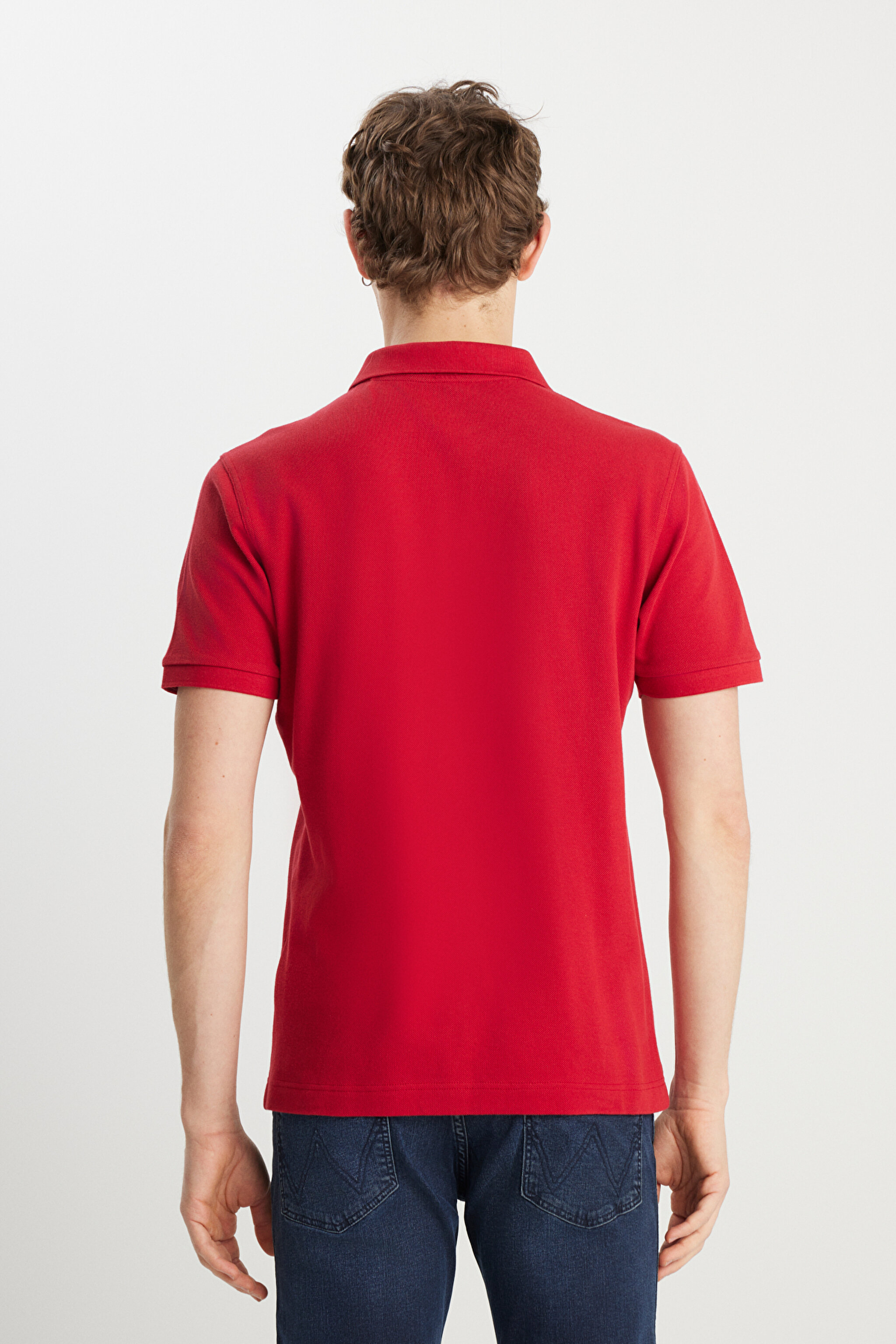 %100 Pamuk Regular Fit Normal Kesim Kırmızı Polo Yaka Tişört - Red-MW7D5K4XX2T600 (görsel 5)