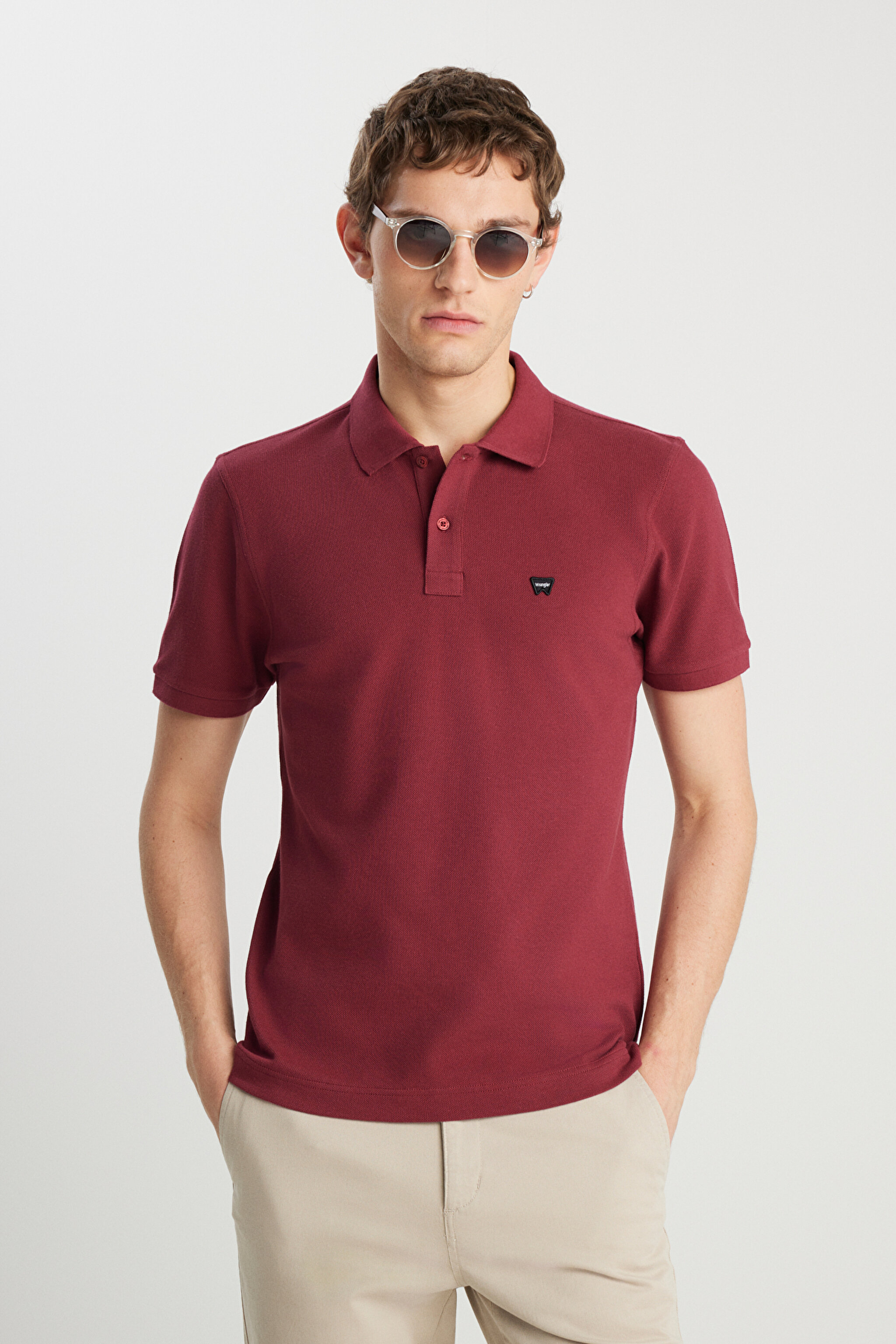 %100 Pamuk Regular Fit Normal Kesim Bordo Polo Yaka Tişört - Claret Red-MW7D5K4XX2T606