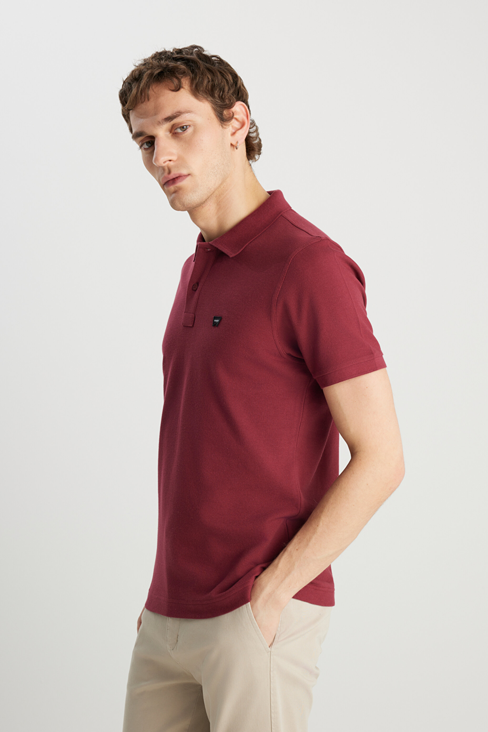 %100 Pamuk Regular Fit Normal Kesim Bordo Polo Yaka Tişört - Claret Red-MW7D5K4XX2T606 (görsel 2)