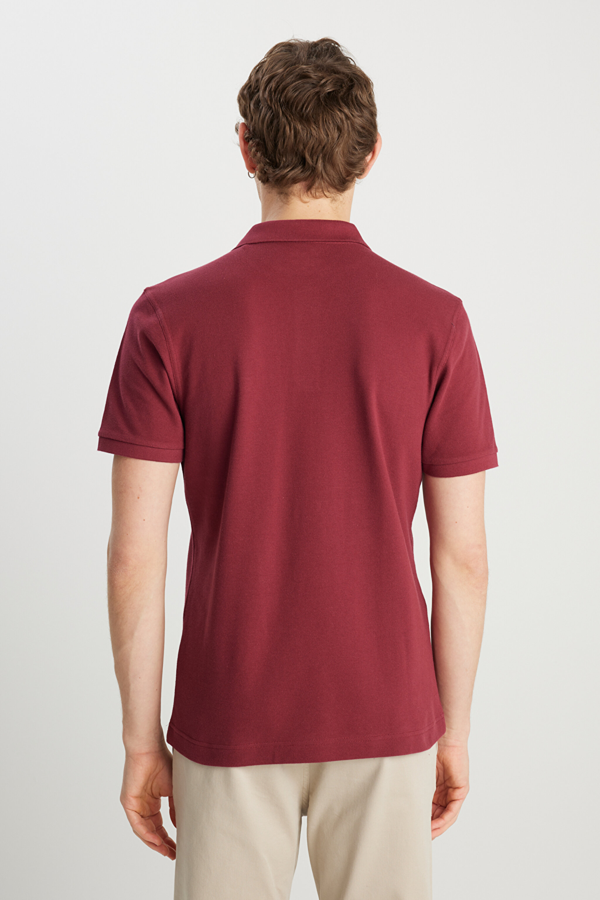 %100 Pamuk Regular Fit Normal Kesim Bordo Polo Yaka Tişört - Claret Red-MW7D5K4XX2T606 (görsel 5)