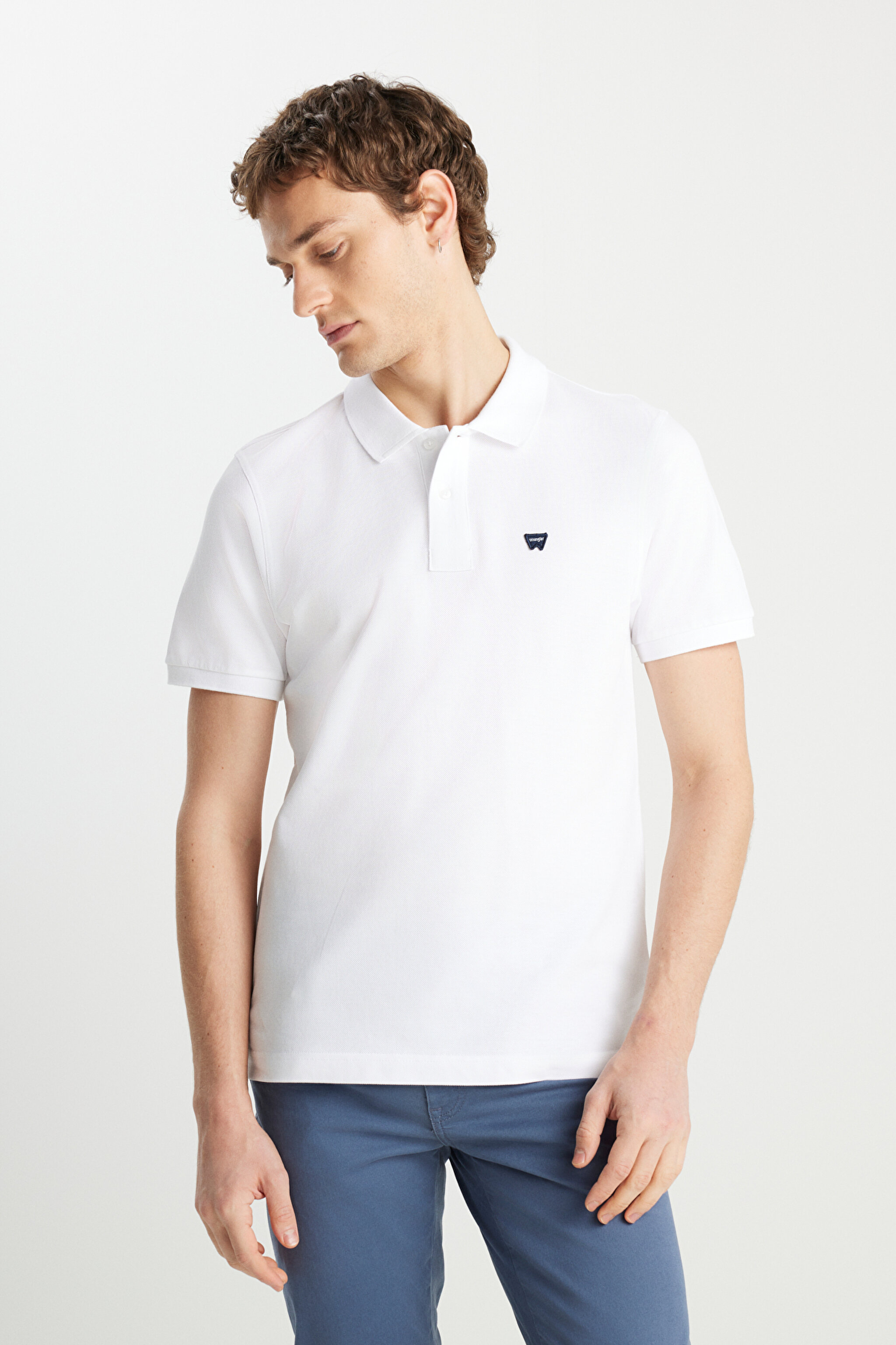%100 Pamuk Regular Fit Normal Kesim Beyaz Polo Yaka Tişört - White-MW7D5K4XX2T989 (görsel 2)