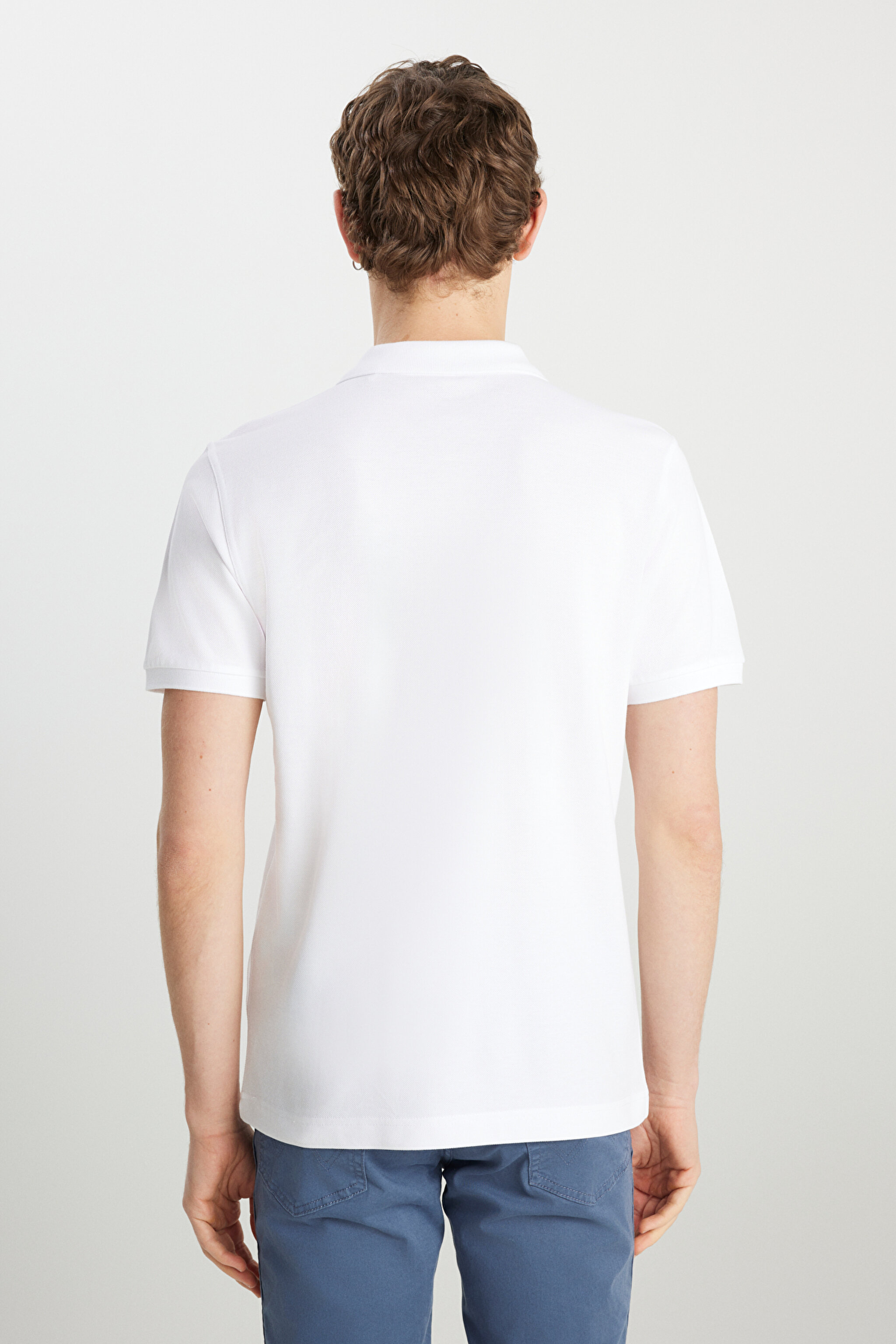 %100 Pamuk Regular Fit Normal Kesim Beyaz Polo Yaka Tişört - White-MW7D5K4XX2T989 (görsel 5)