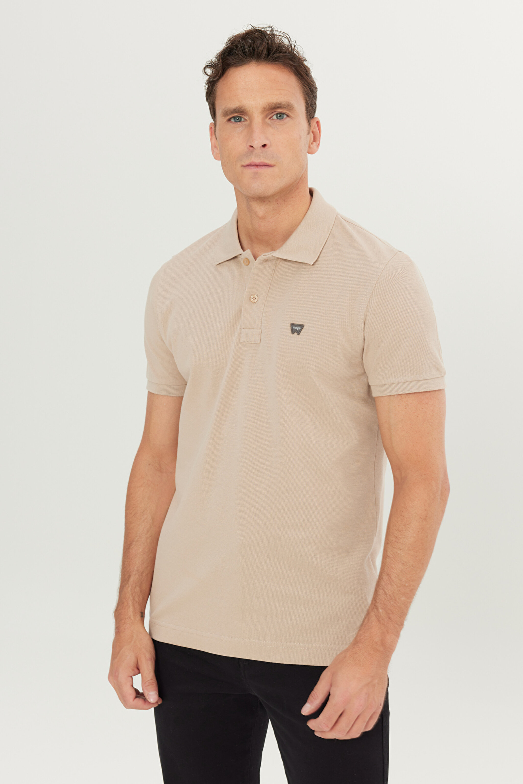 %100 Pamuk Regular Fit Normal Kesim Krem Rengi Polo Yaka Tişört