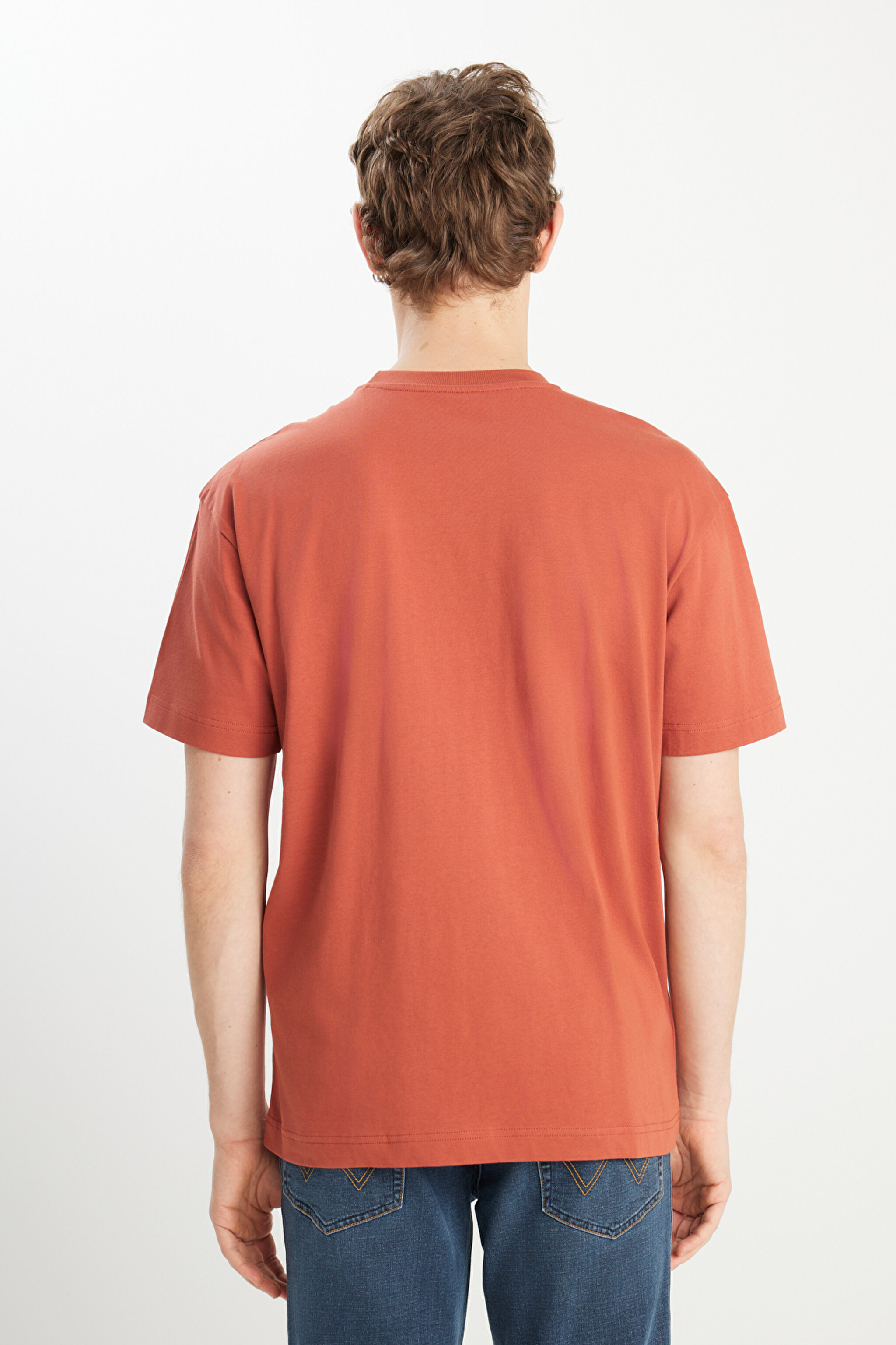 %100 Pamuk Relaxed Fit Geniş Kesim Minimal Logo Siyah Tişört - Brick-MW7NM203877222 (görsel 5)