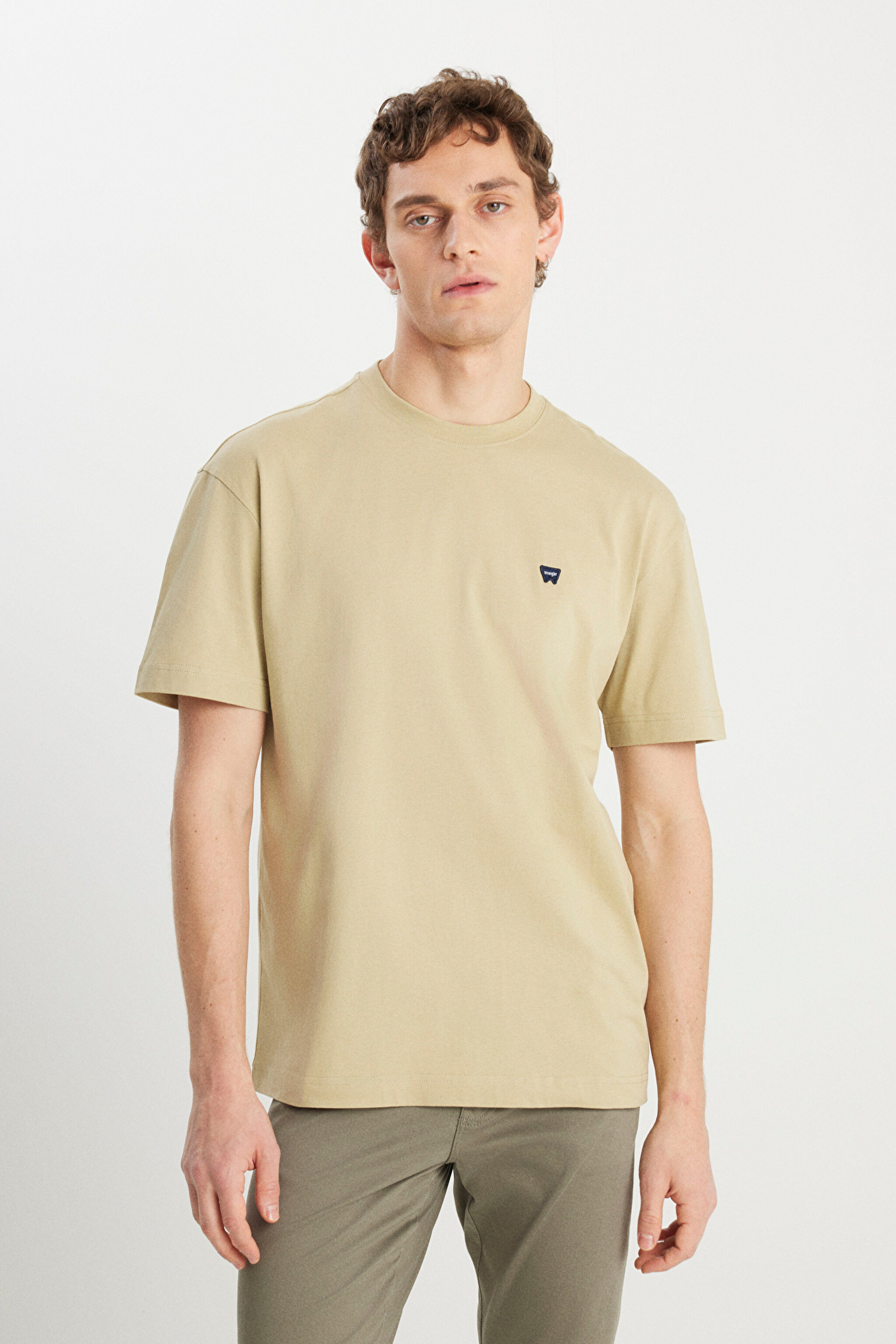 %100 Pamuk Relaxed Fit Geniş Kesim Minimal Logo Yeşil Tişört