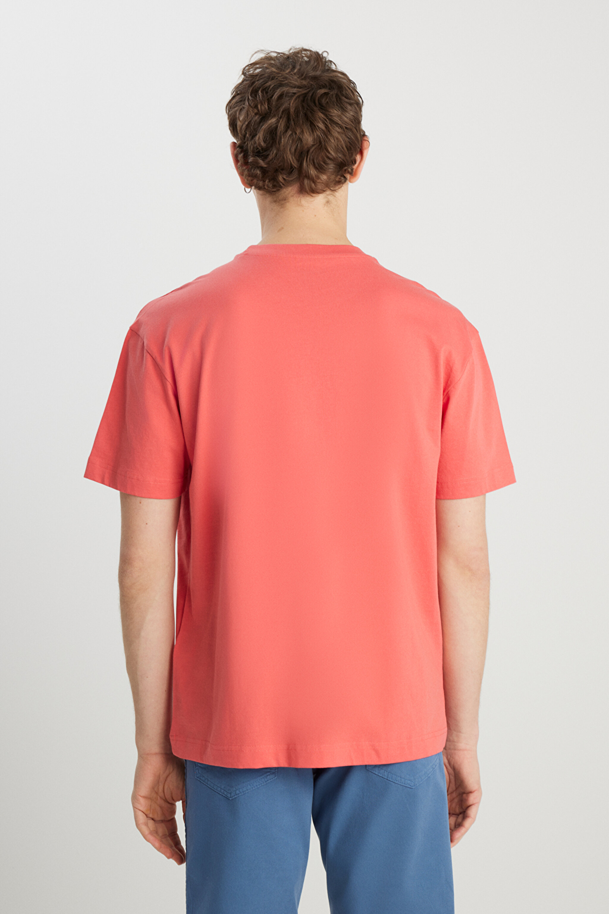 Regular Fit Normal Kesim Bisiklet Yaka %100 Pamuk Turuncu Tişört - Burnt Sienna-MW7NM20387733L (görsel 5)