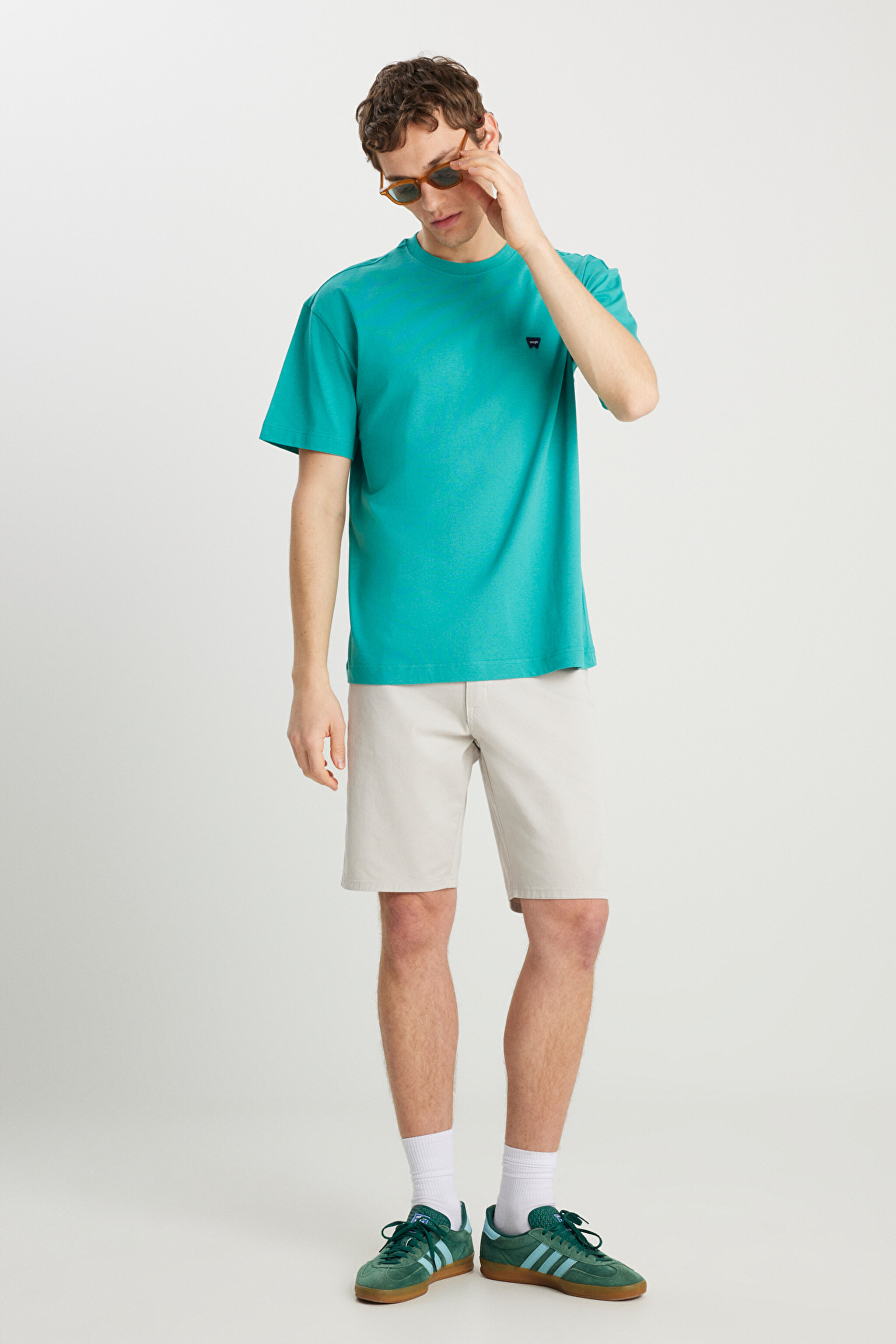 %100 Pamuk Relaxed Fit Geniş Kesim Minimal Logo Yeşil Tişört - Porcelain Green-MW7NM203877577 (görsel 3)