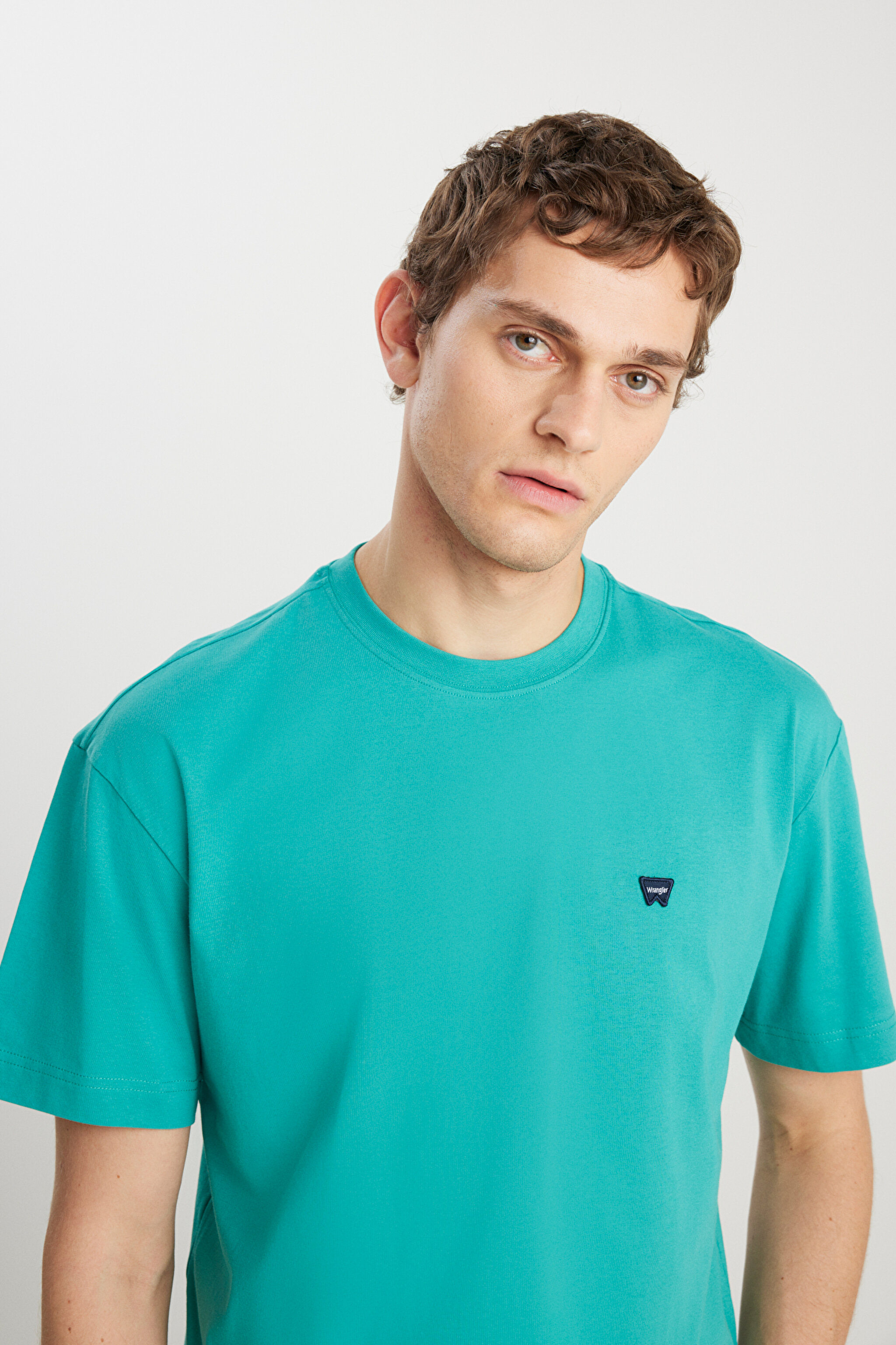 %100 Pamuk Relaxed Fit Geniş Kesim Minimal Logo Yeşil Tişört - Porcelain Green-MW7NM203877577 (görsel 4)