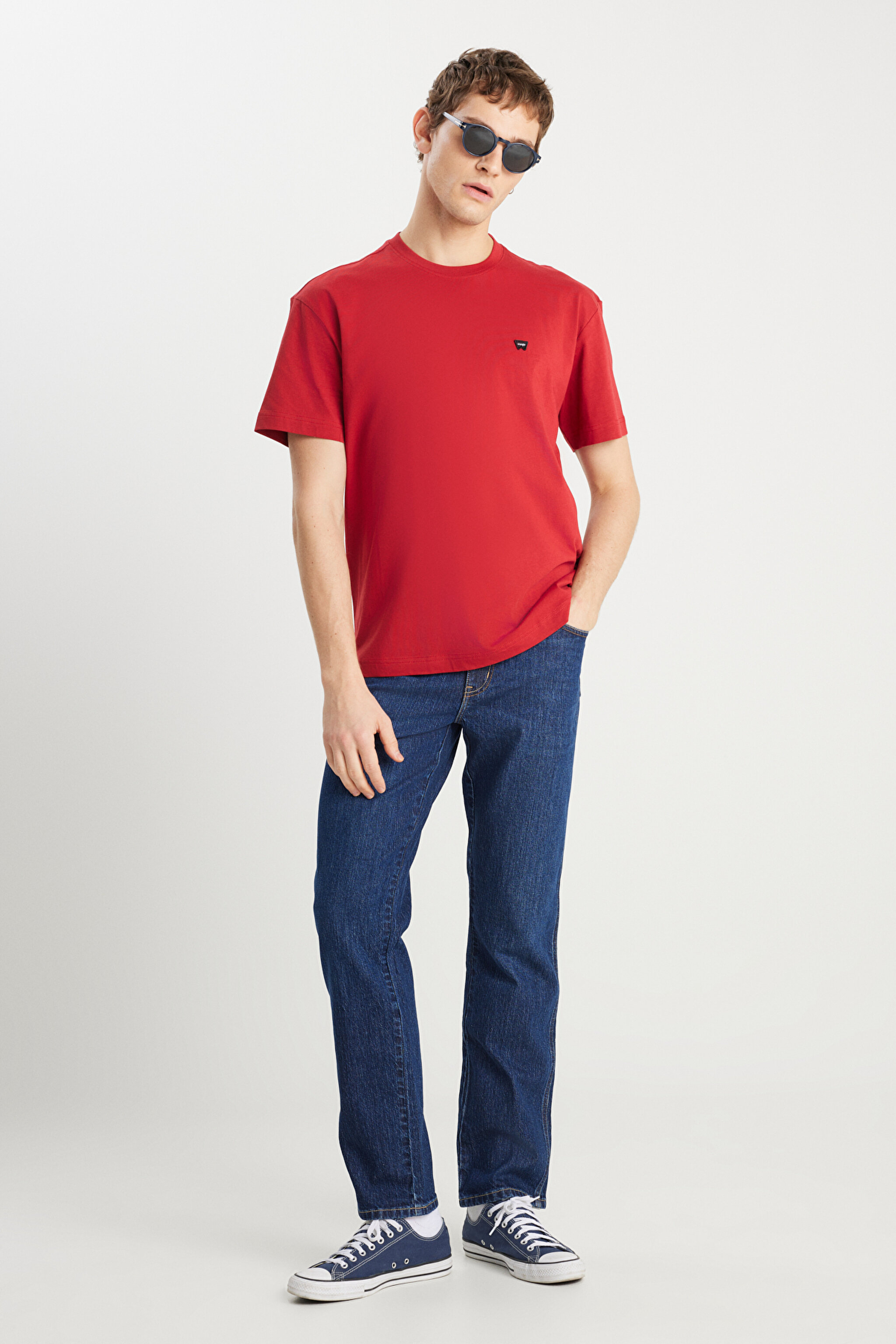 %100 Pamuk Relaxed Fit Geniş Kesim Minimal Logo Kırmızı Tişört - Red-MW7NM203877600 (görsel 3)