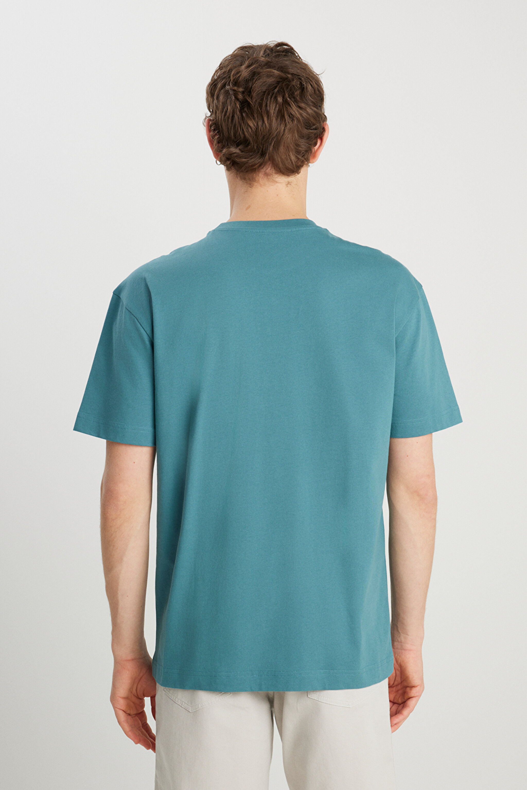 %100 Pamuk Relaxed Fit Geniş Kesim Minimal Logo Lacivert Tişört - Hydro-MW7NM203877W25 (görsel 5)