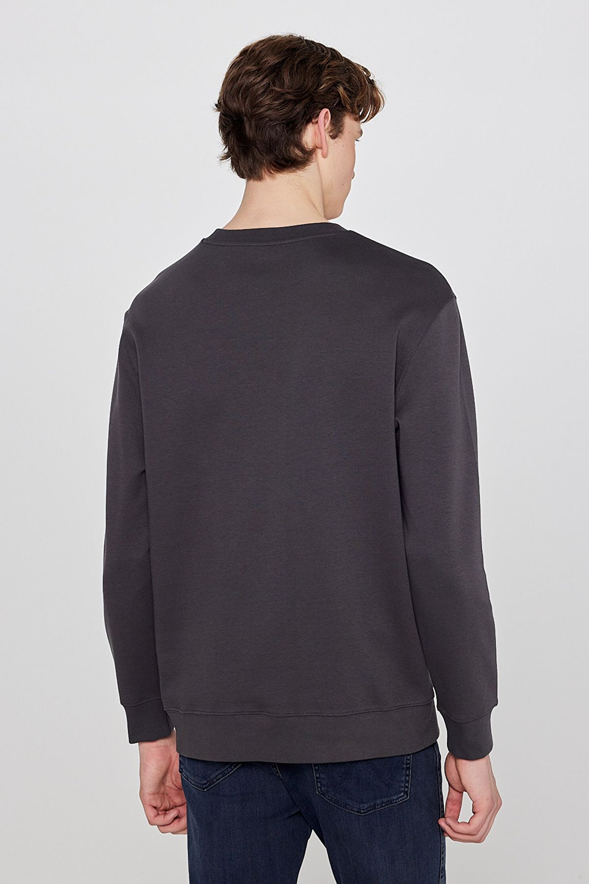 Pamuklu Regular Fit Normal Kesim Bisiklet Yaka Logo Detaylı Sweatshirt - FadedBlack-TW252025533W (görsel 5)