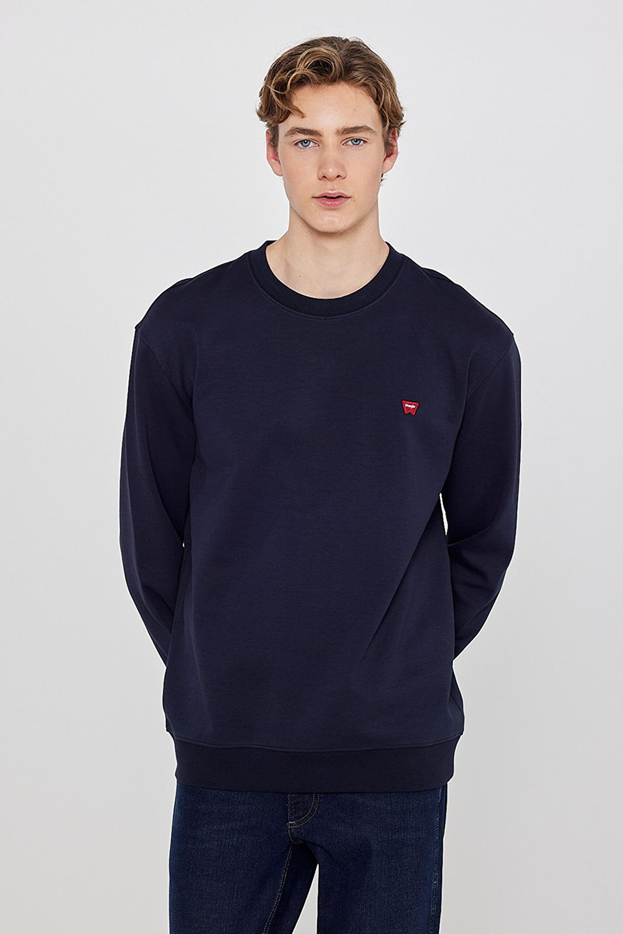 Pamuklu Regular Fit Normal Kesim Bisiklet Yaka Logo Detaylı Sweatshirt - Navy-TW2520255410 (görsel 2)