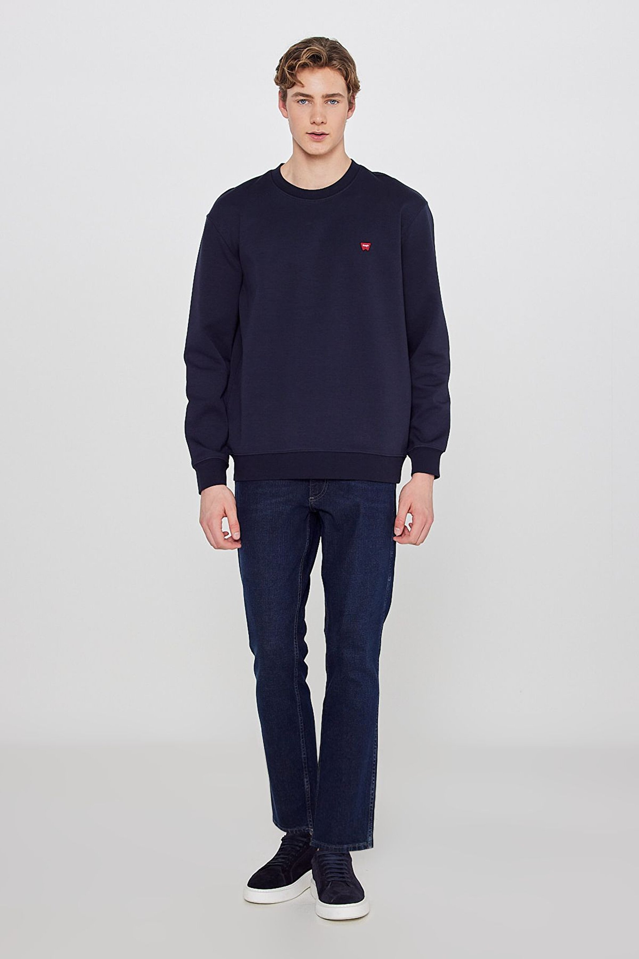Pamuklu Regular Fit Normal Kesim Bisiklet Yaka Logo Detaylı Sweatshirt - Navy-TW2520255410 (görsel 3)