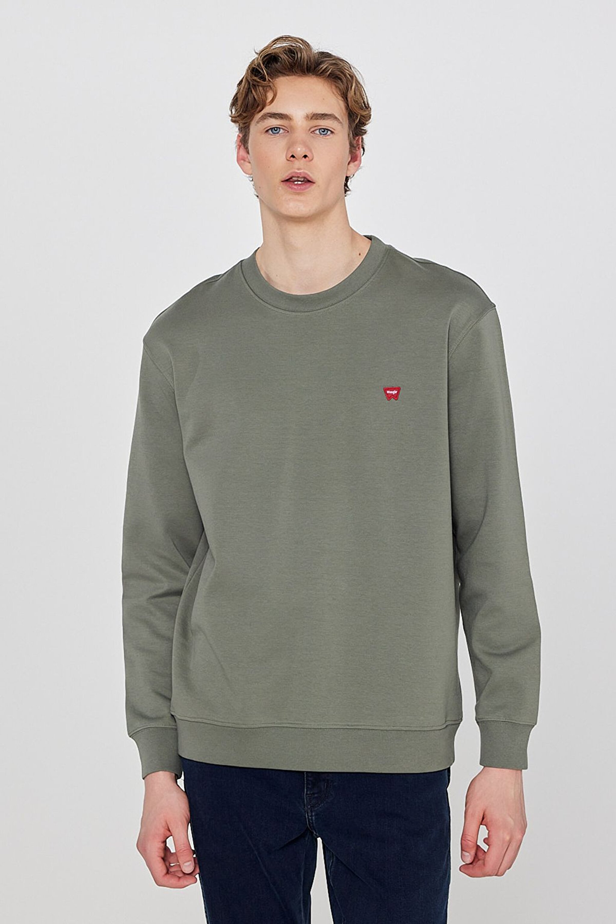 Pamuklu Regular Fit Normal Kesim Bisiklet Yaka Logo Detaylı Sweatshirt - KHAKI-TW2520255801 (görsel 2)
