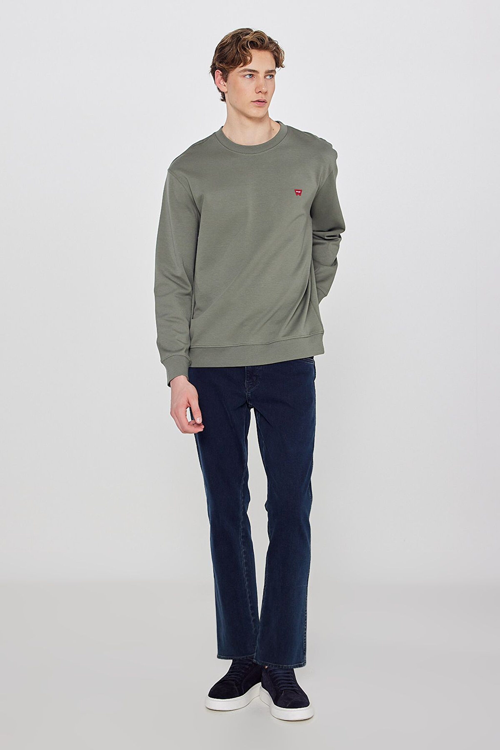 Pamuklu Regular Fit Normal Kesim Bisiklet Yaka Logo Detaylı Sweatshirt - KHAKI-TW2520255801 (görsel 3)
