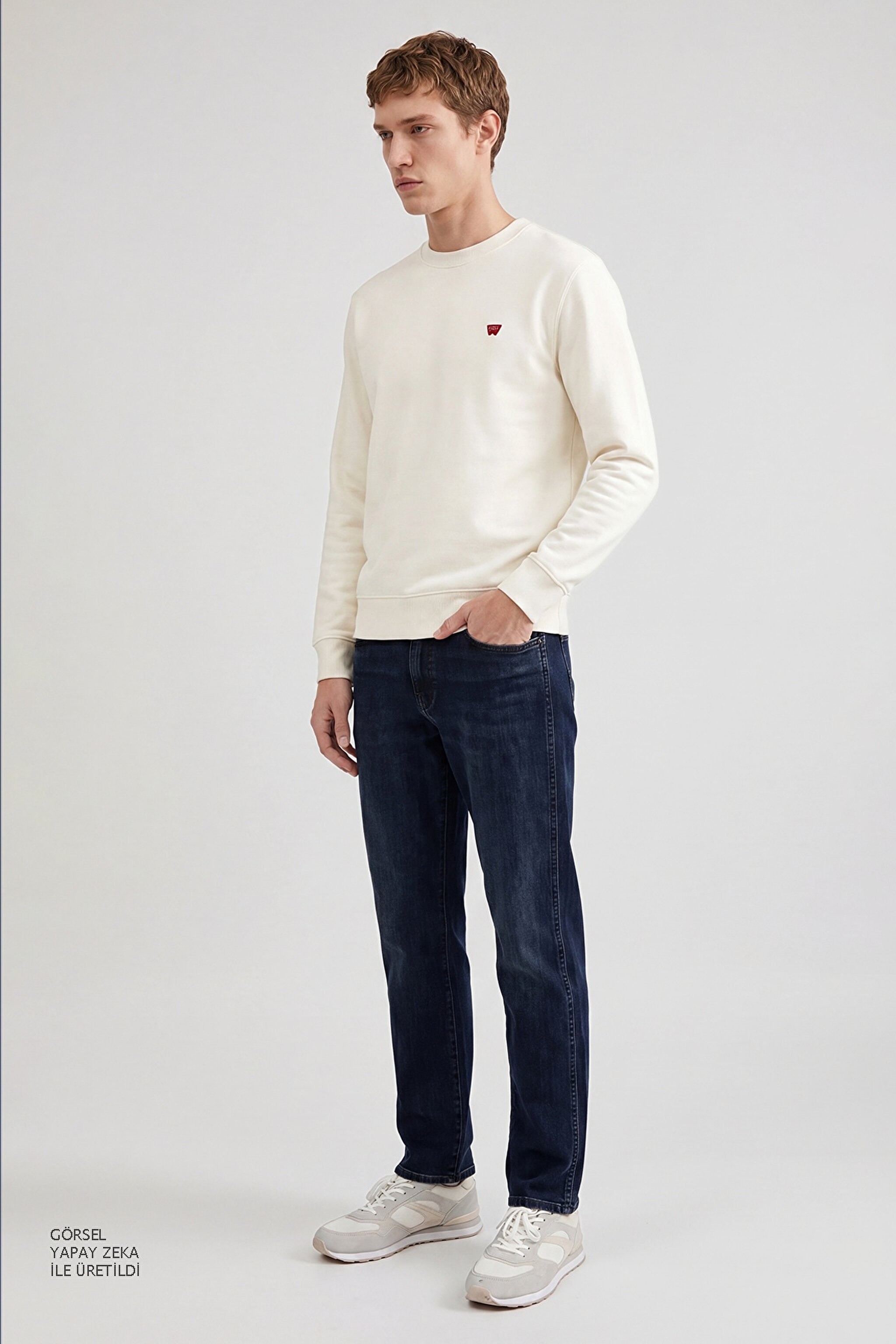 Pamuklu Regular Fit Normal Kesim Bisiklet Yaka Logo Detaylı Sweatshirt - Worn White-TW2520255W02 (görsel 3)