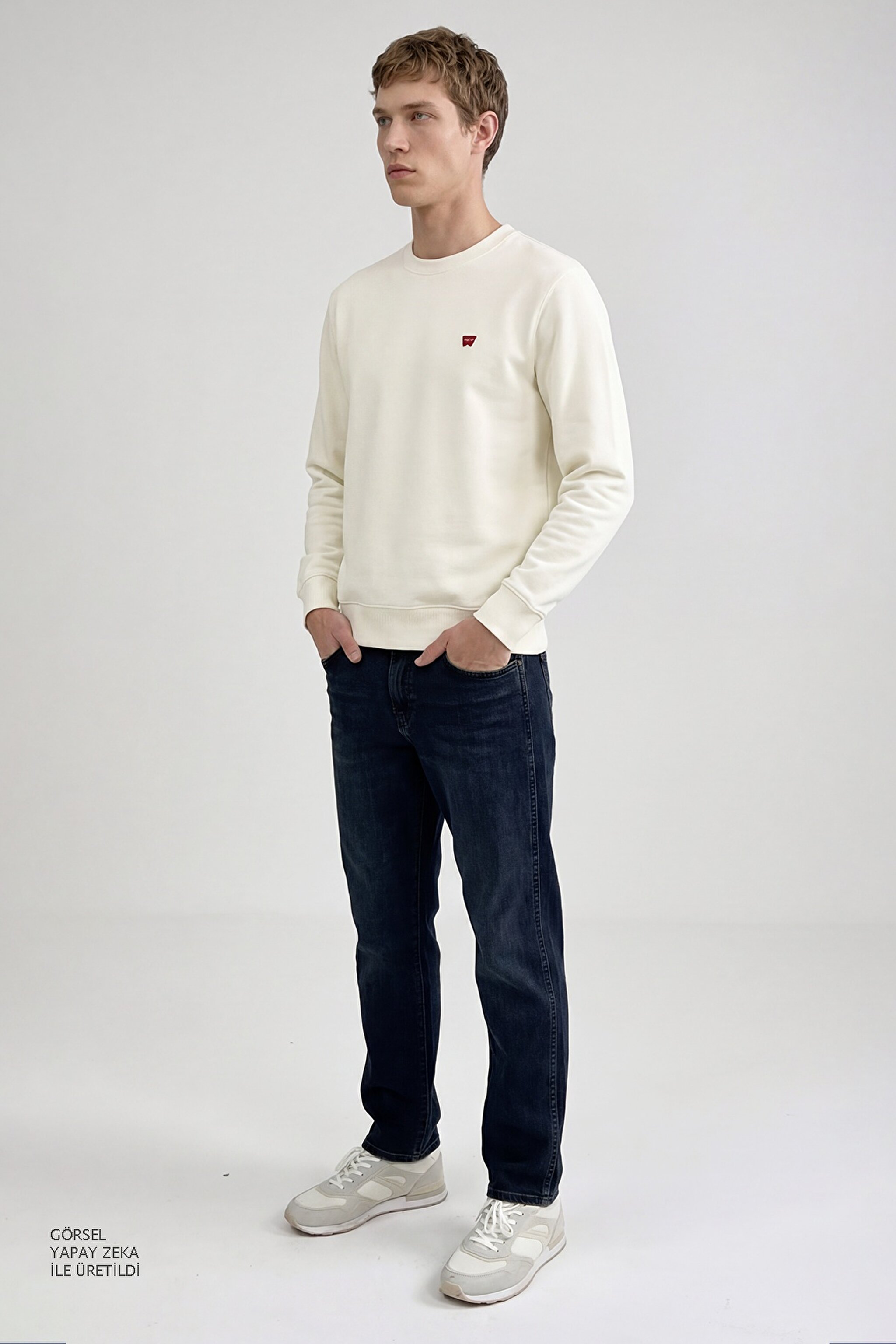 Pamuklu Regular Fit Normal Kesim Bisiklet Yaka Logo Detaylı Sweatshirt - Worn White-TW2520255W02 (görsel 4)