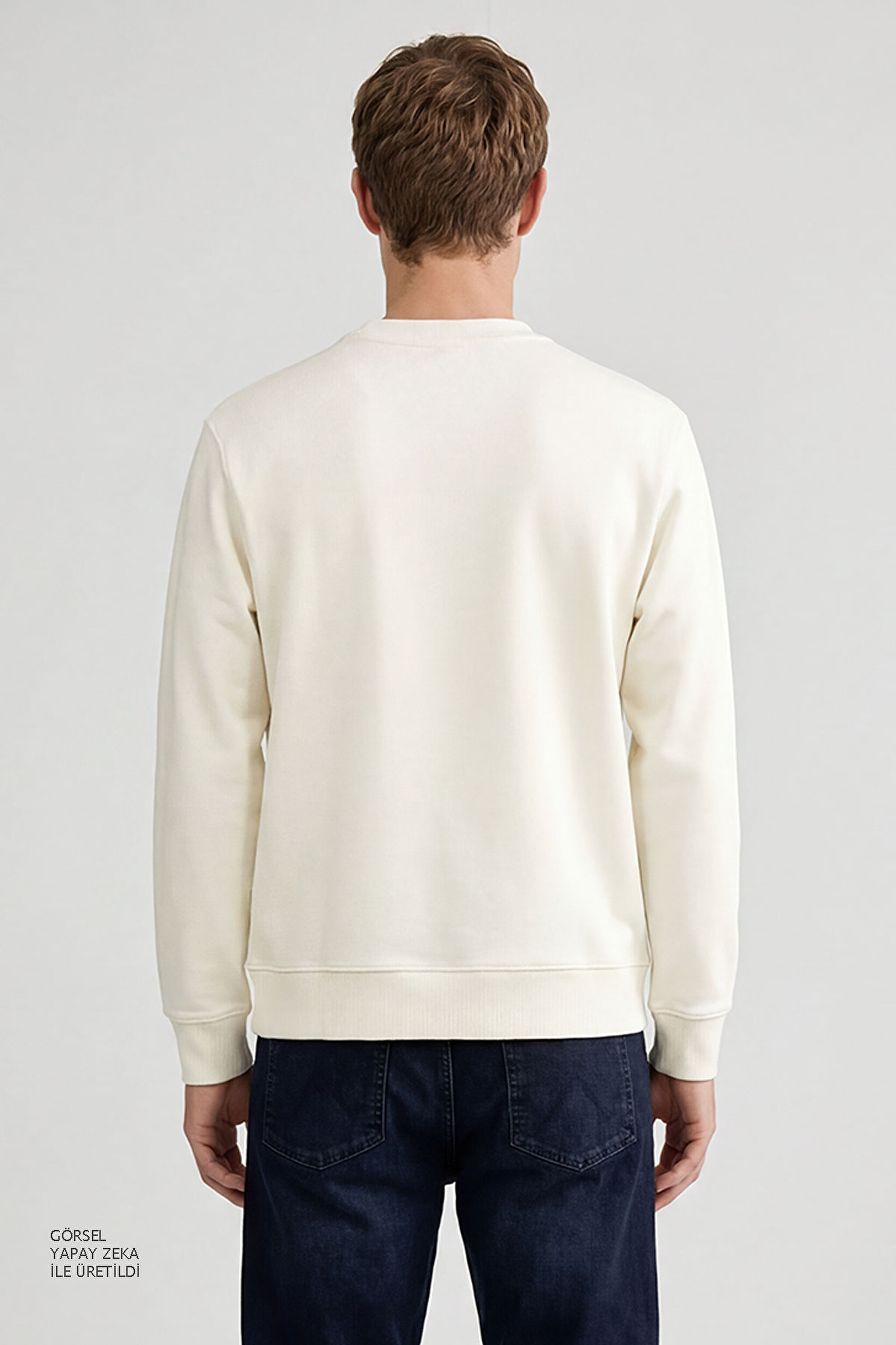Pamuklu Regular Fit Normal Kesim Bisiklet Yaka Logo Detaylı Sweatshirt - Worn White-TW2520255W02 (görsel 5)